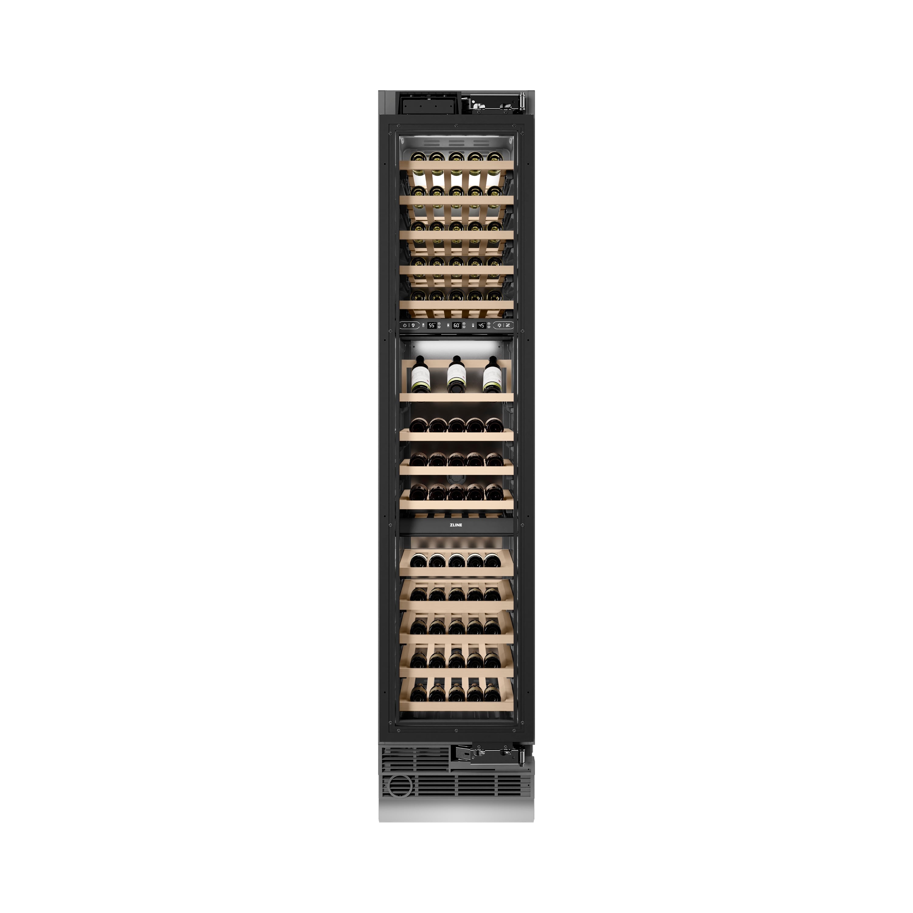 ZLINE Autograph 18" 9.0 cu. ft. Triple Zone 68 Bottle Panel Ready Right Hinge Column Wine Cooler with Matte Black Accents, RBCWVRZ-18-MB