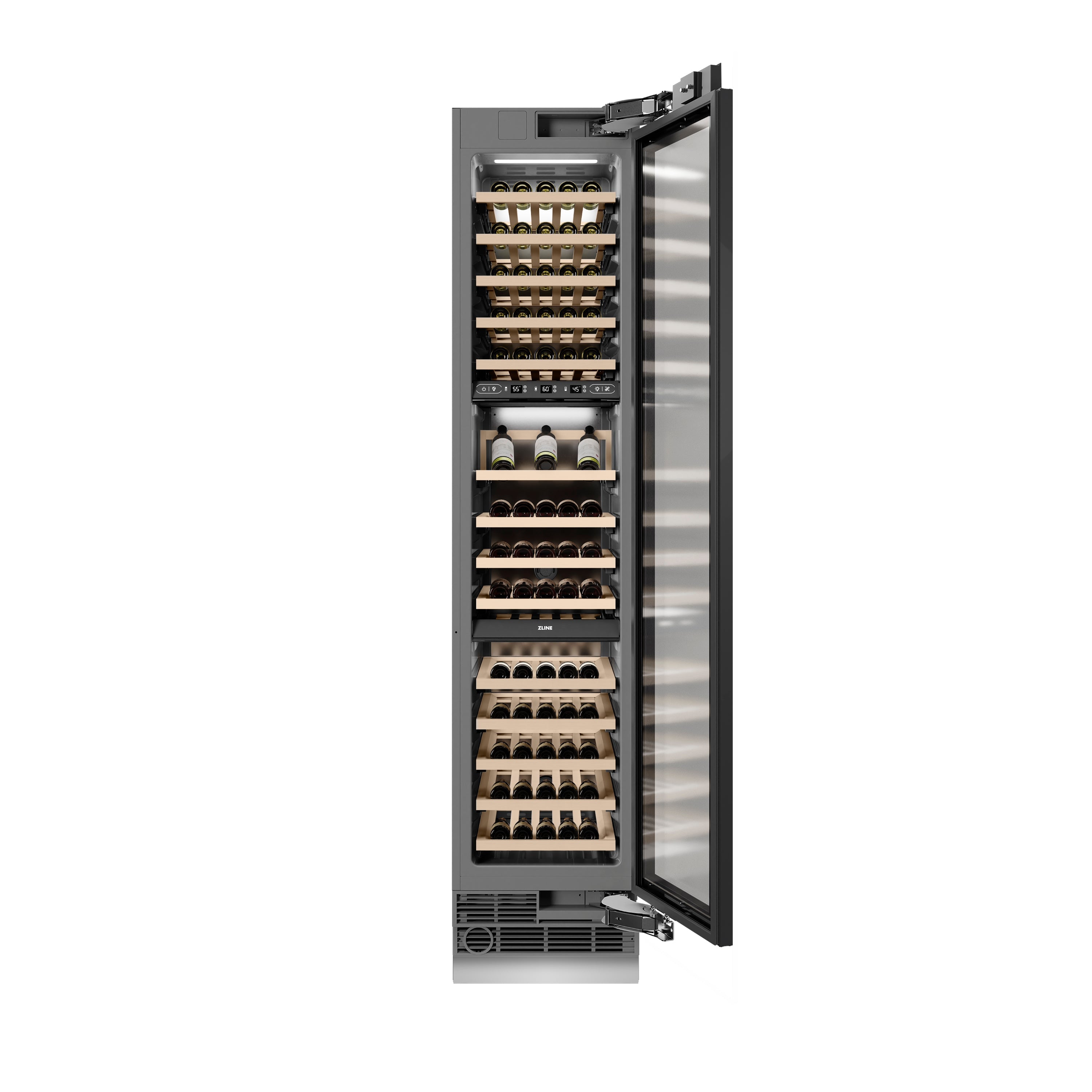 ZLINE Autograph 18" 9.0 cu. ft. Triple Zone 68 Bottle Panel Ready Right Hinge Column Wine Cooler with Matte Black Accents, RBCWVRZ-18-MB