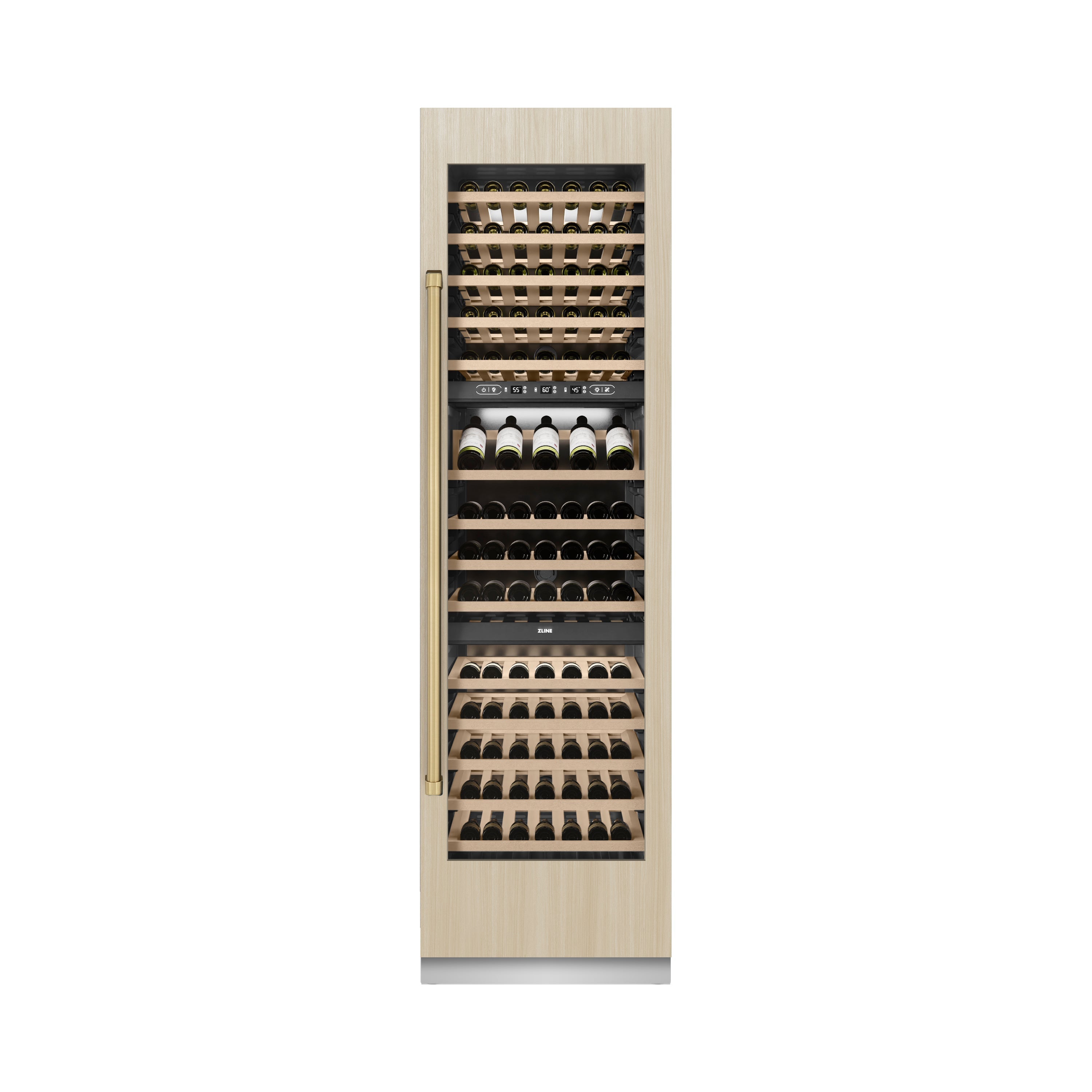 ZLINE Autograph 24" 12.4 cu. ft. Triple Zone 100 Bottle Panel Ready Column Wine Cooler with Champagne Bronze Accents, RBCWVZ-24-CB