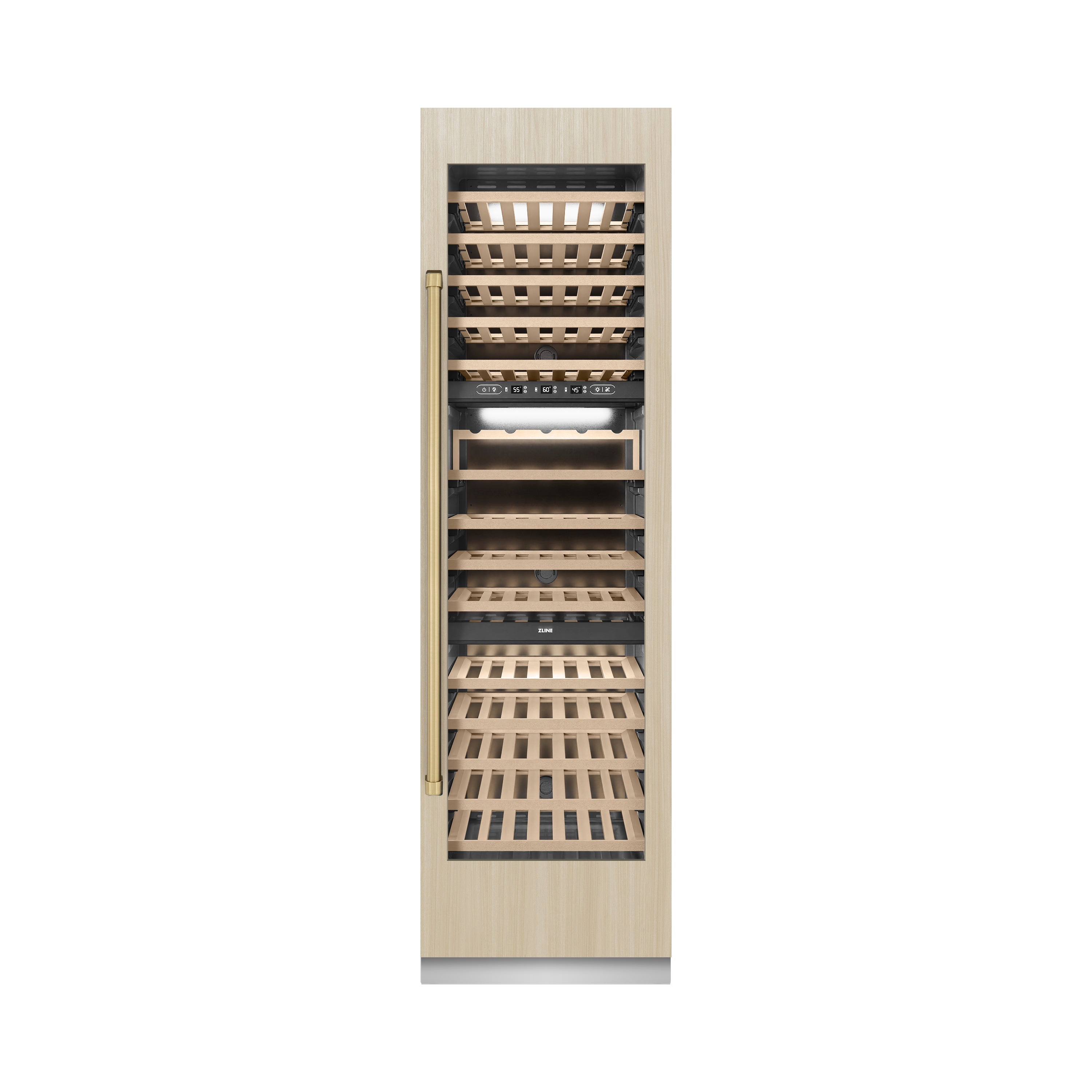 ZLINE Autograph 24" 12.4 cu. ft. Triple Zone 100 Bottle Panel Ready Column Wine Cooler with Champagne Bronze Accents, RBCWVZ-24-CB