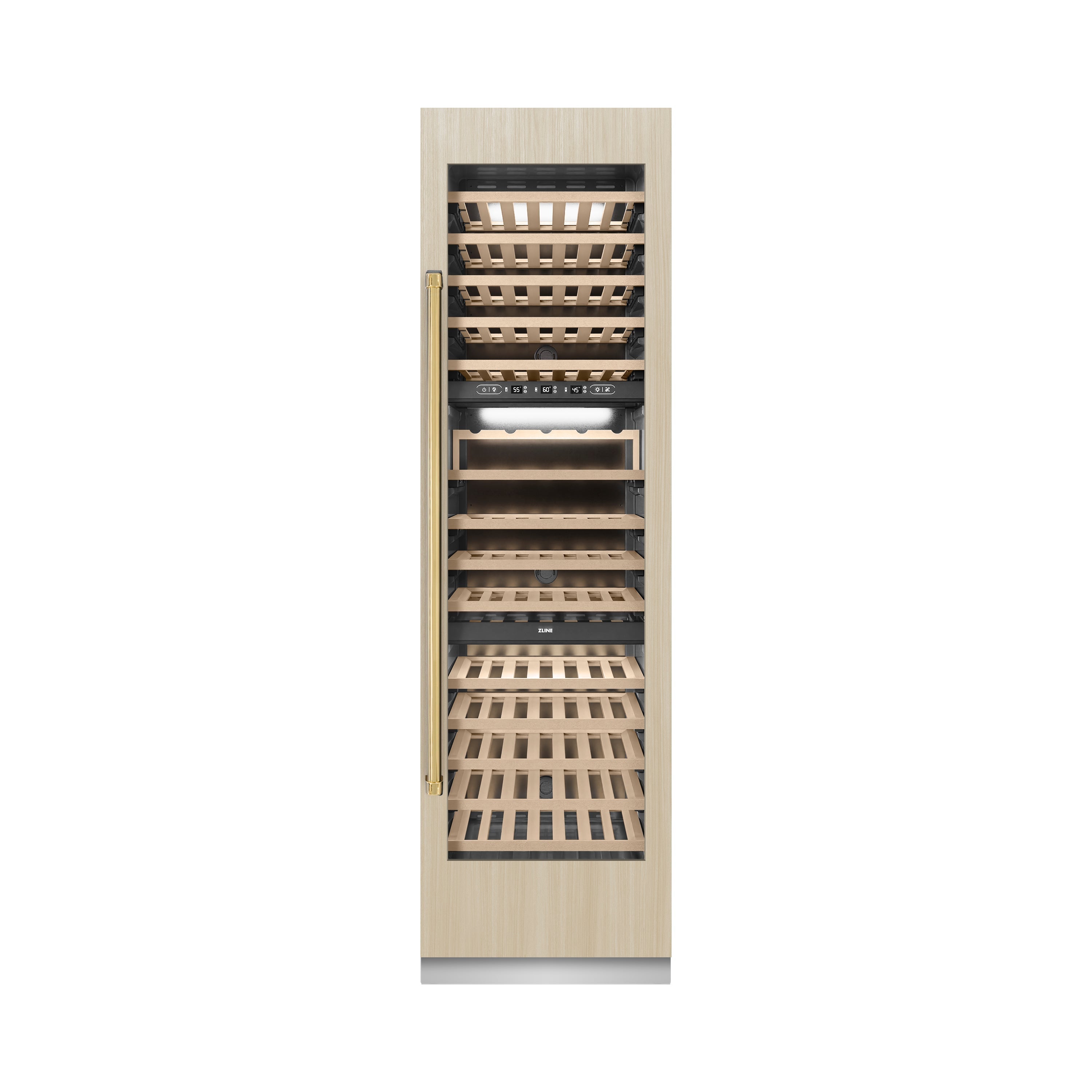 ZLINE Autograph 24" 12.4 cu. ft. Triple Zone 100 Bottle Panel Ready Column Wine Cooler with Polished Gold Accents, RBCWVZ-24-G