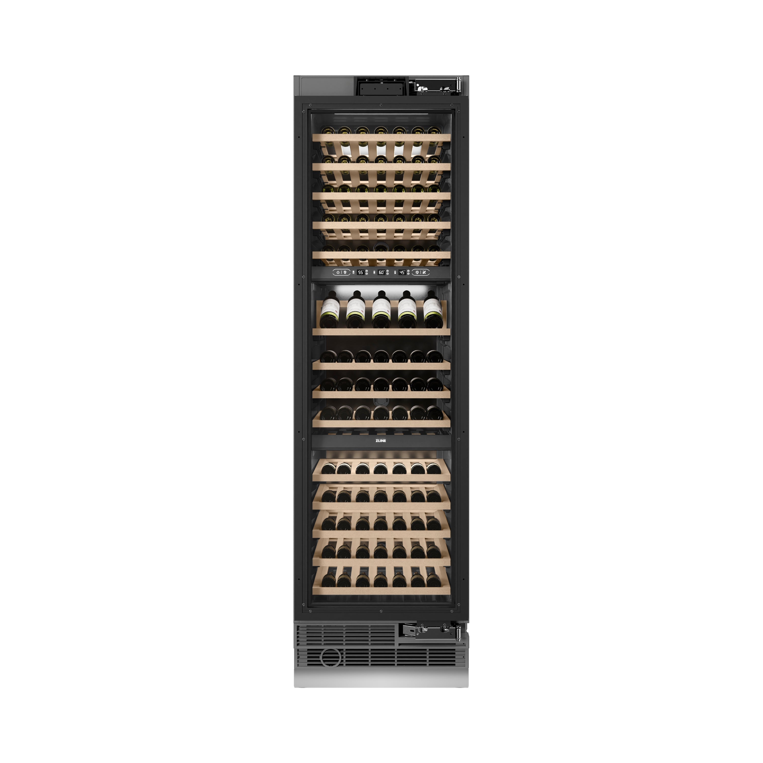 ZLINE Autograph 24" 12.4 cu. ft. Triple Zone 100 Bottle Panel Ready Column Wine Cooler with Polished Gold Accents, RBCWVZ-24-G