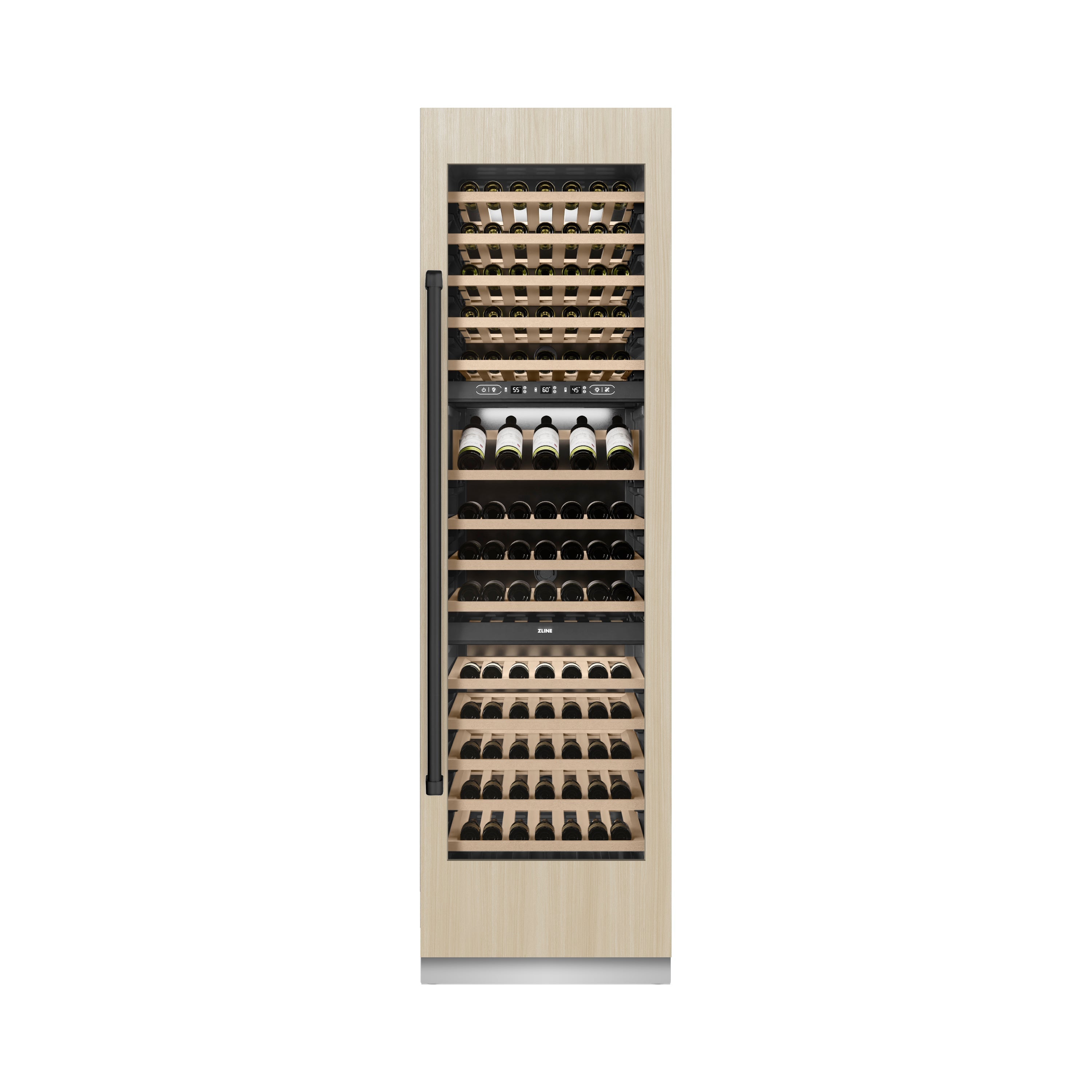 ZLINE Autograph 24" 12.4 cu. ft. Triple Zone 100 Bottle Panel Ready Column Wine Cooler with Matte Black Accents, RBCWVZ-24-MB