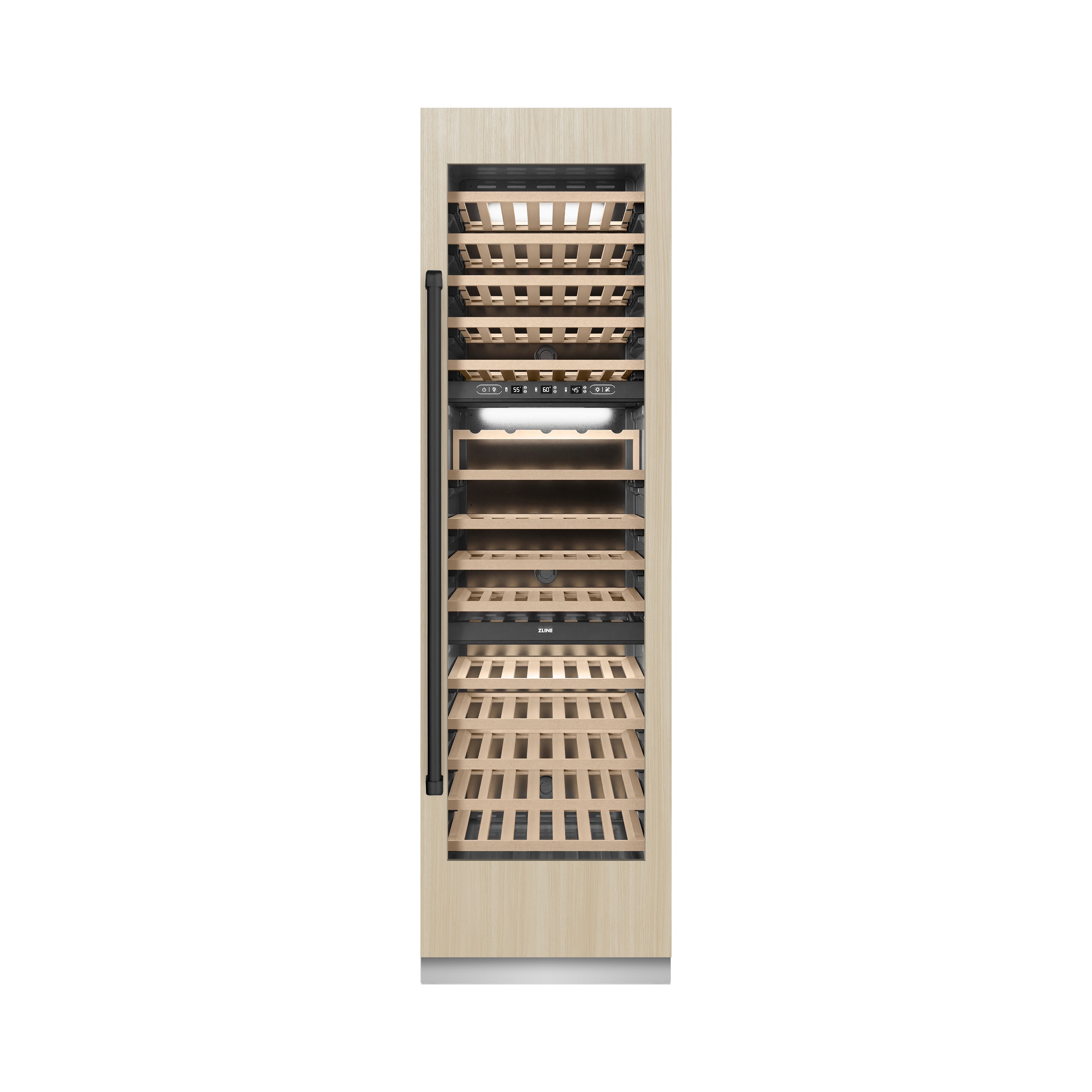 ZLINE Autograph 24" 12.4 cu. ft. Triple Zone 100 Bottle Panel Ready Column Wine Cooler with Matte Black Accents, RBCWVZ-24-MB