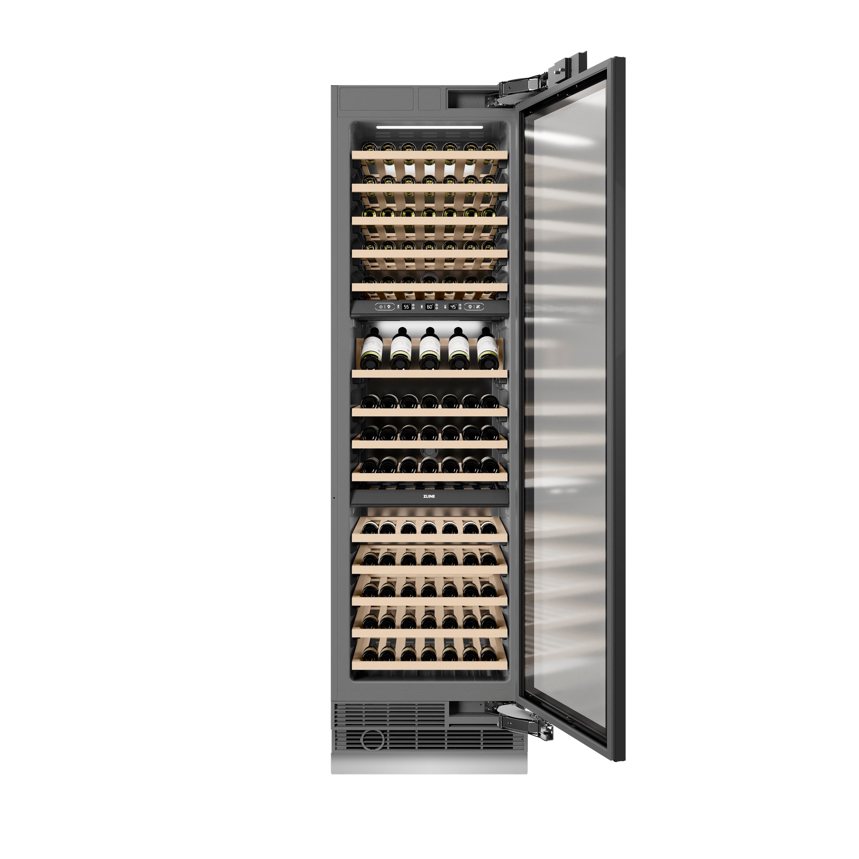 ZLINE Autograph 24" 12.4 cu. ft. Triple Zone 100 Bottle Panel Ready Column Wine Cooler with Matte Black Accents, RBCWVZ-24-MB