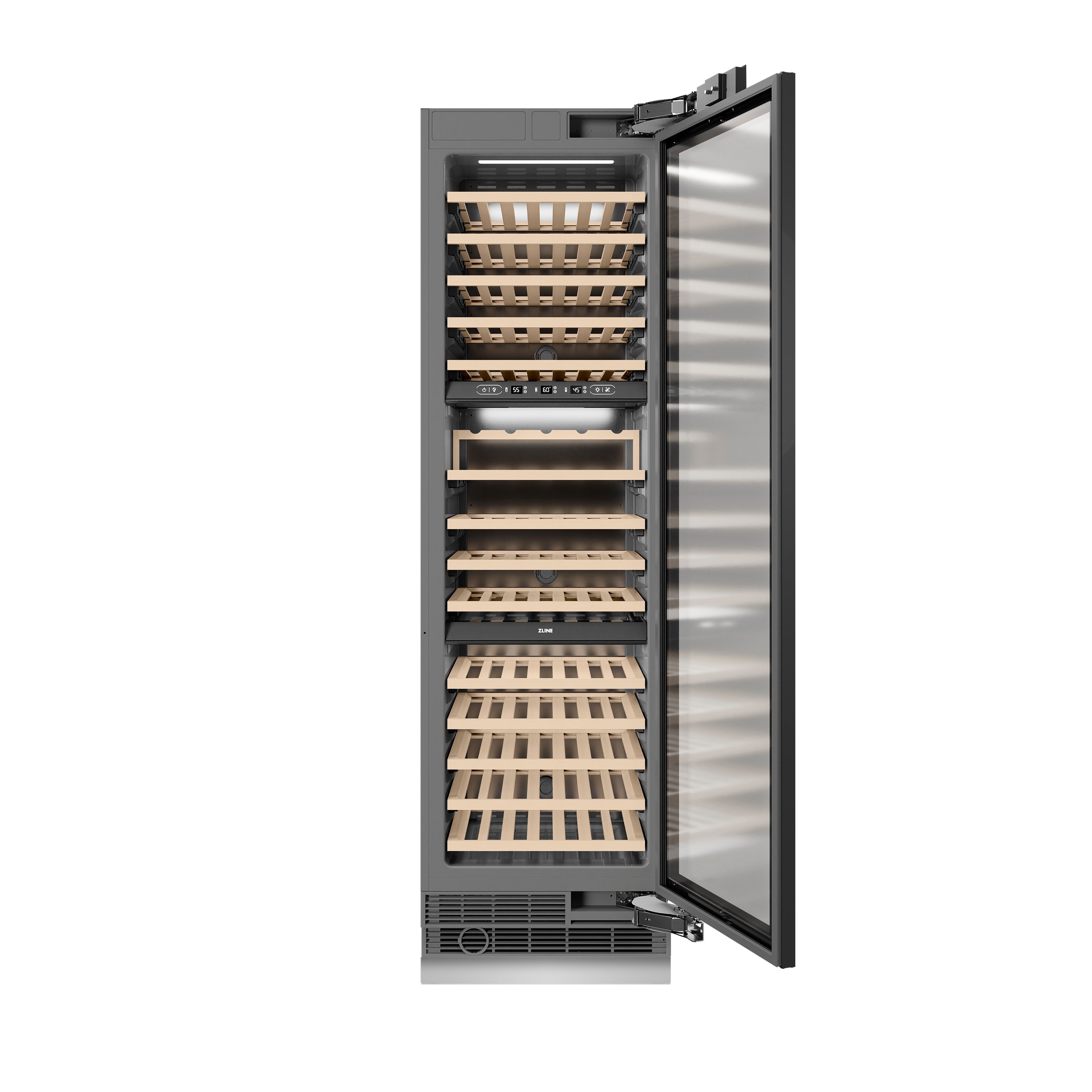 ZLINE Autograph 24" 12.4 cu. ft. Triple Zone 100 Bottle Panel Ready Column Wine Cooler with Matte Black Accents, RBCWVZ-24-MB