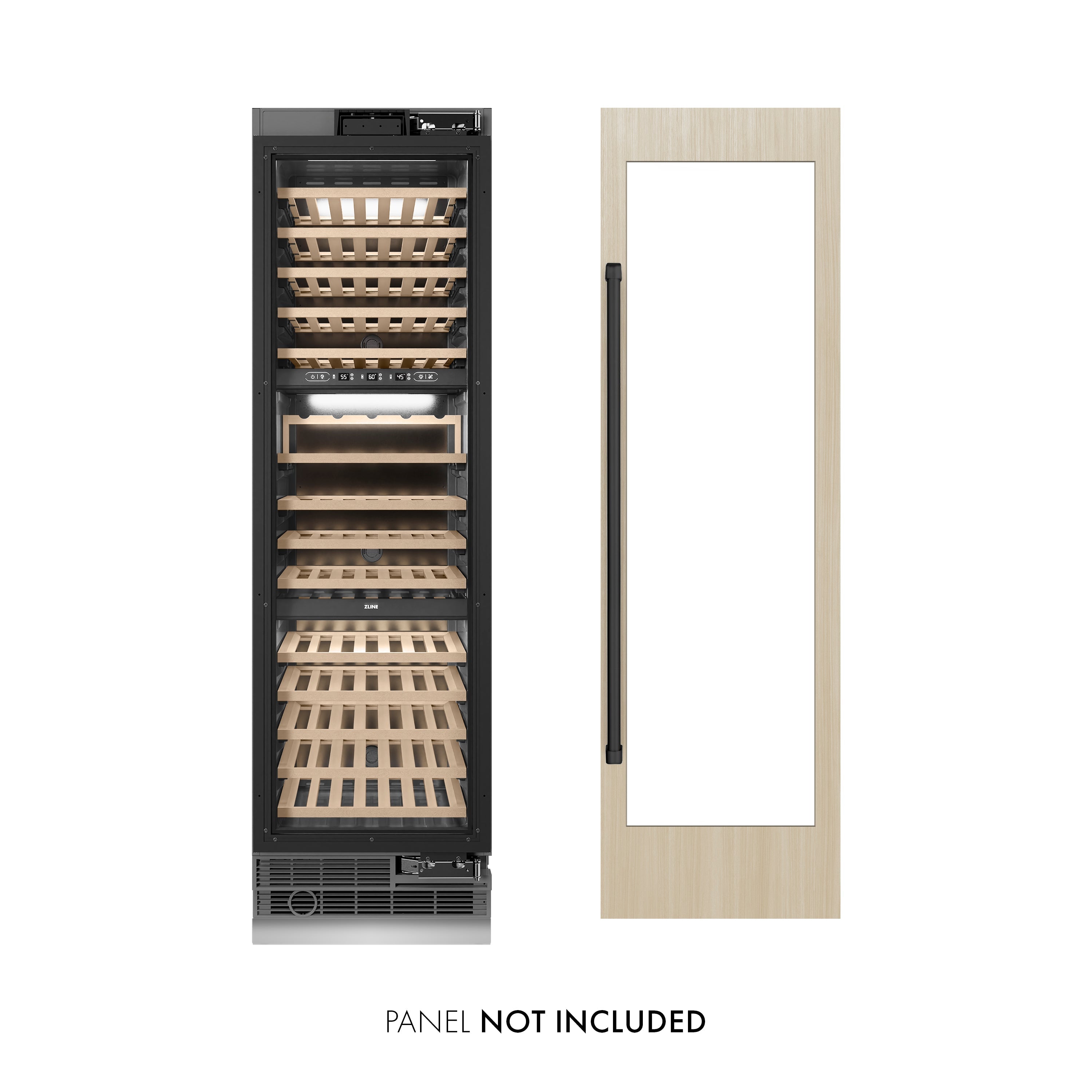 ZLINE Autograph 24" 12.4 cu. ft. Triple Zone 100 Bottle Panel Ready Column Wine Cooler with Matte Black Accents, RBCWVZ-24-MB