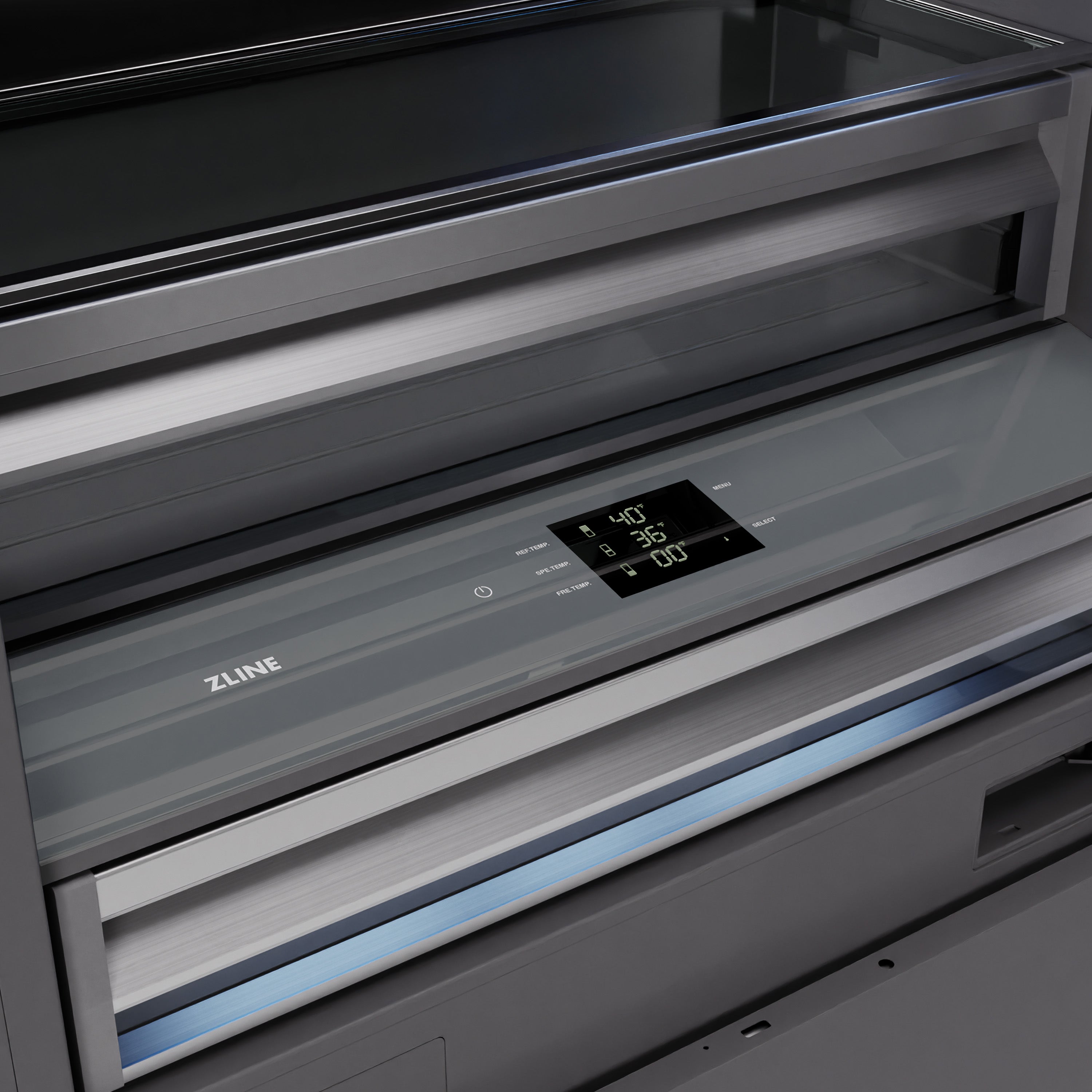 ZLINE 36 in. Built-In Bottom Freezer Refrigerator 19.8 cu. ft. Panel Ready, Water Dispenser, Ice Maker, Graphite Gray Interior (GRBIT-36)