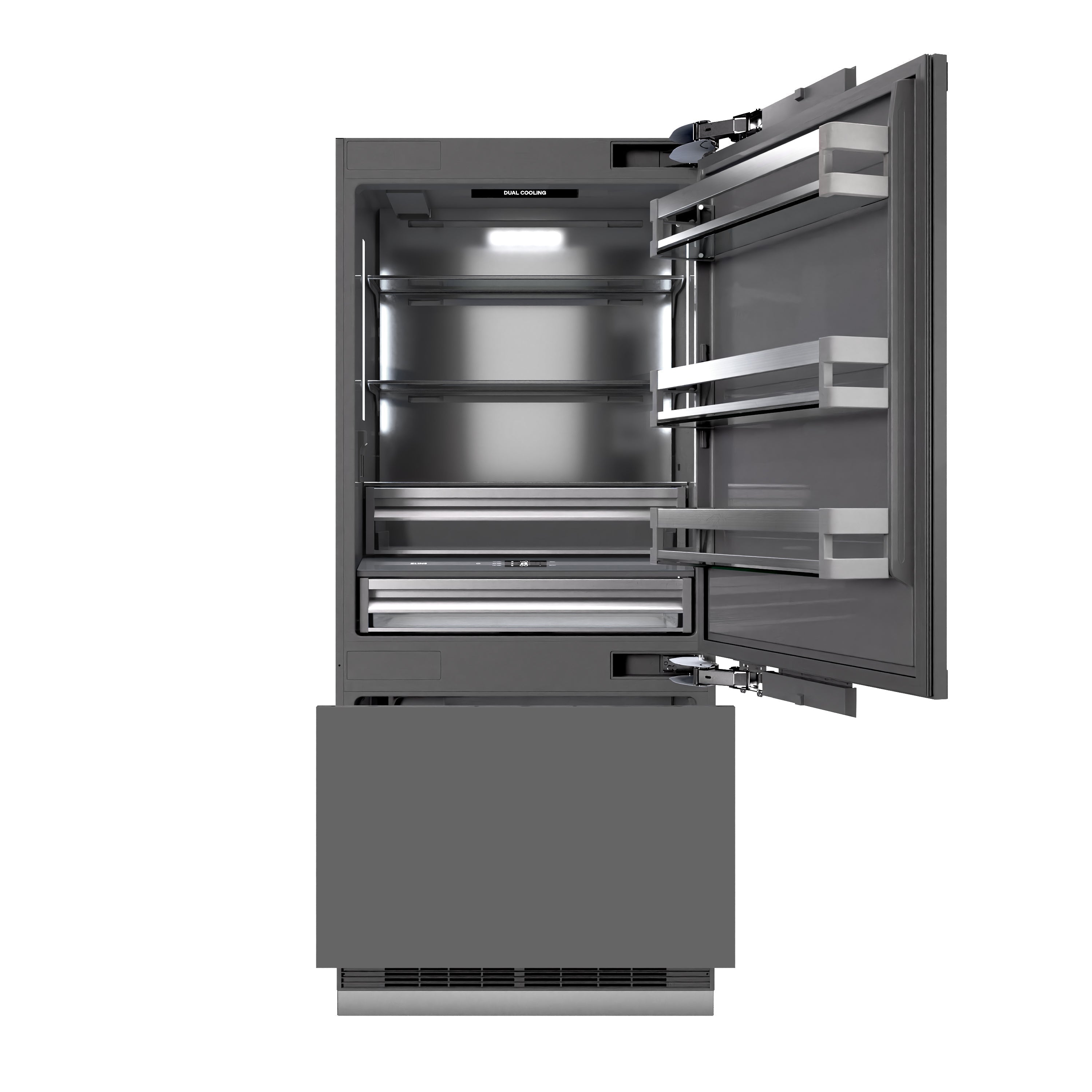 ZLINE 36 in. Built-In Bottom Freezer Refrigerator 19.8 cu. ft. Panel Ready, Water Dispenser, Ice Maker, Graphite Gray Interior (GRBIT-36)