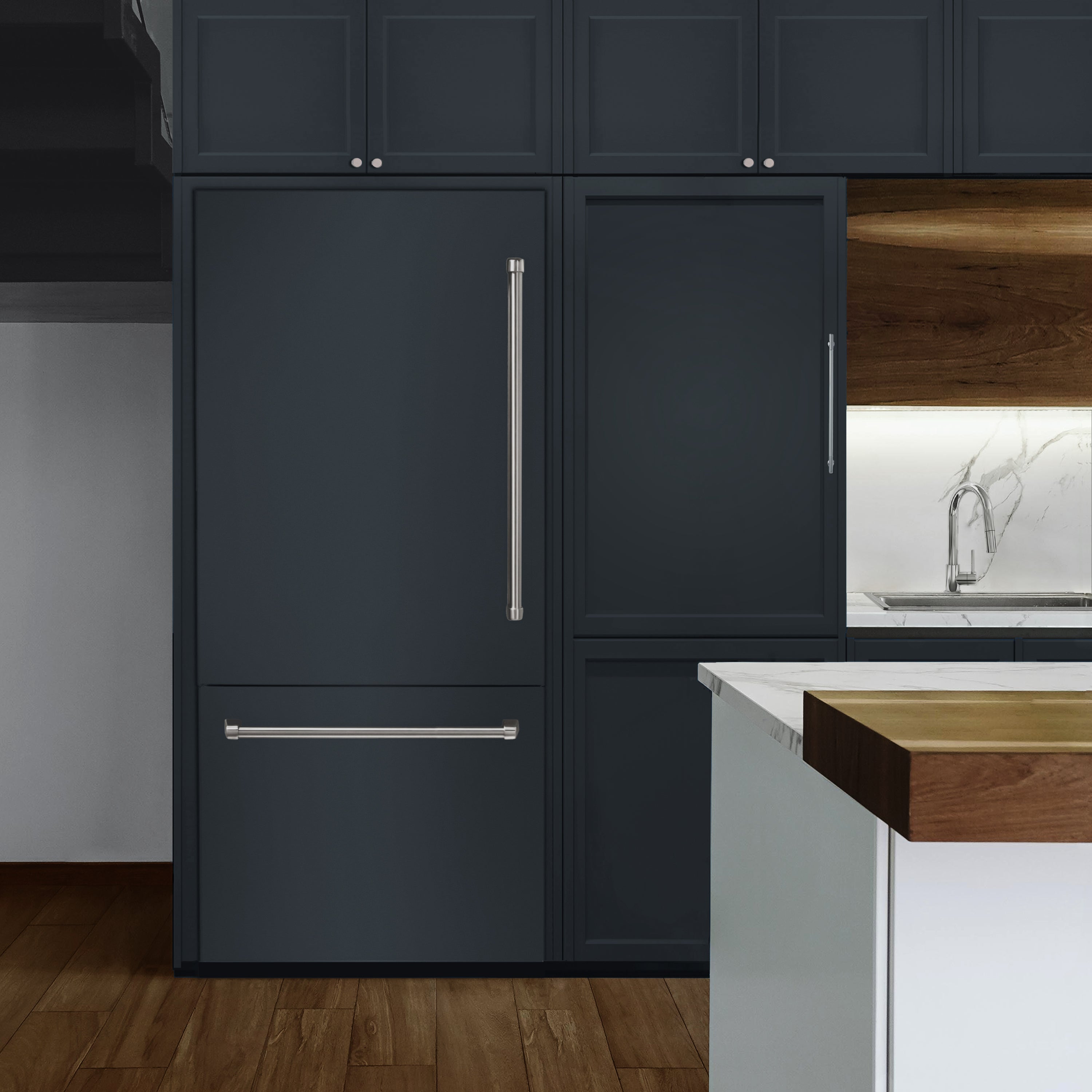 ZLINE 36 in. Built-In Bottom Freezer Refrigerator 19.8 cu. ft. Panel Ready, Water Dispenser, Ice Maker, Graphite Gray Interior (GRBIT-36)