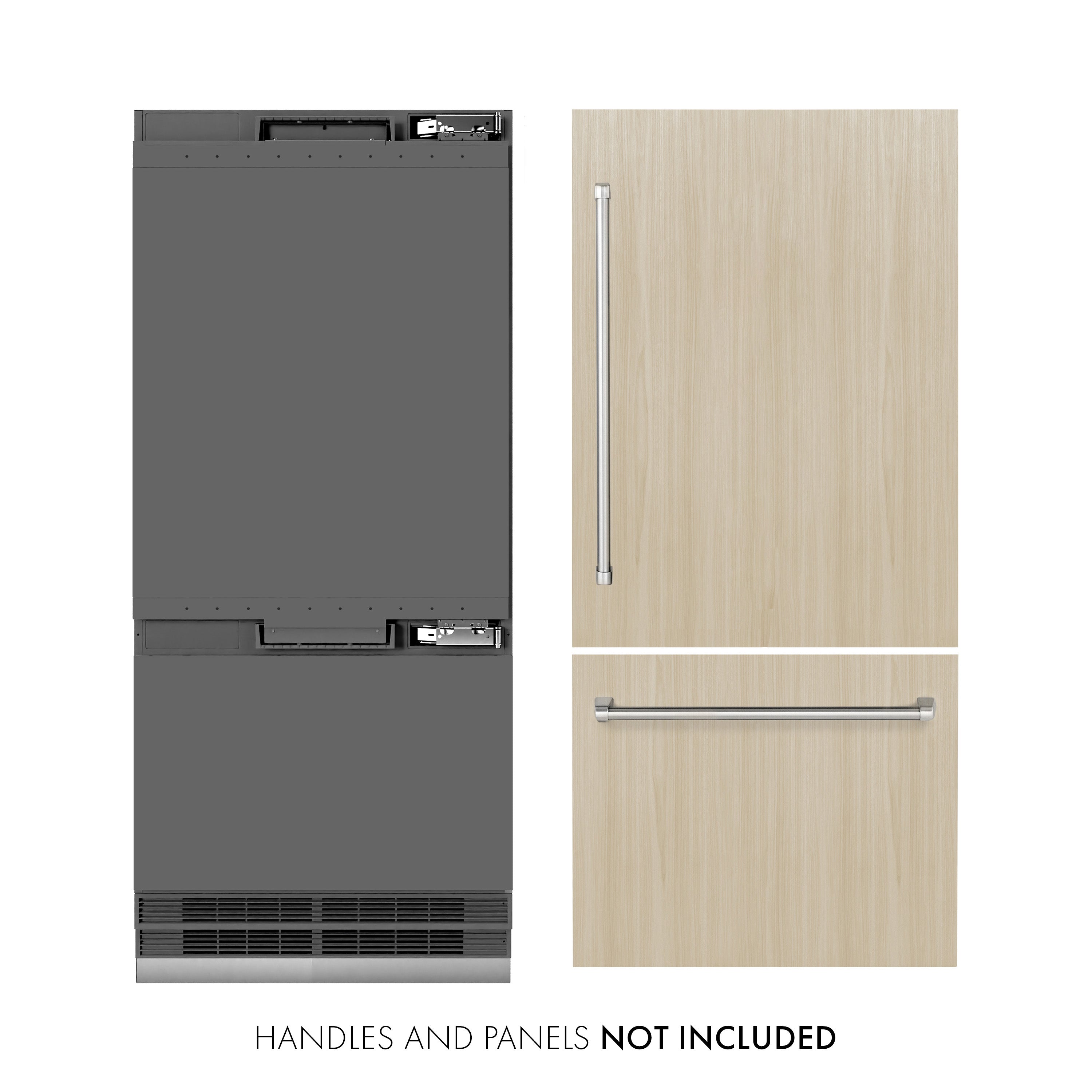 ZLINE 36 in. Built-In Bottom Freezer Refrigerator 19.8 cu. ft. Panel Ready, Water Dispenser, Ice Maker, Graphite Gray Interior (GRBIT-36)