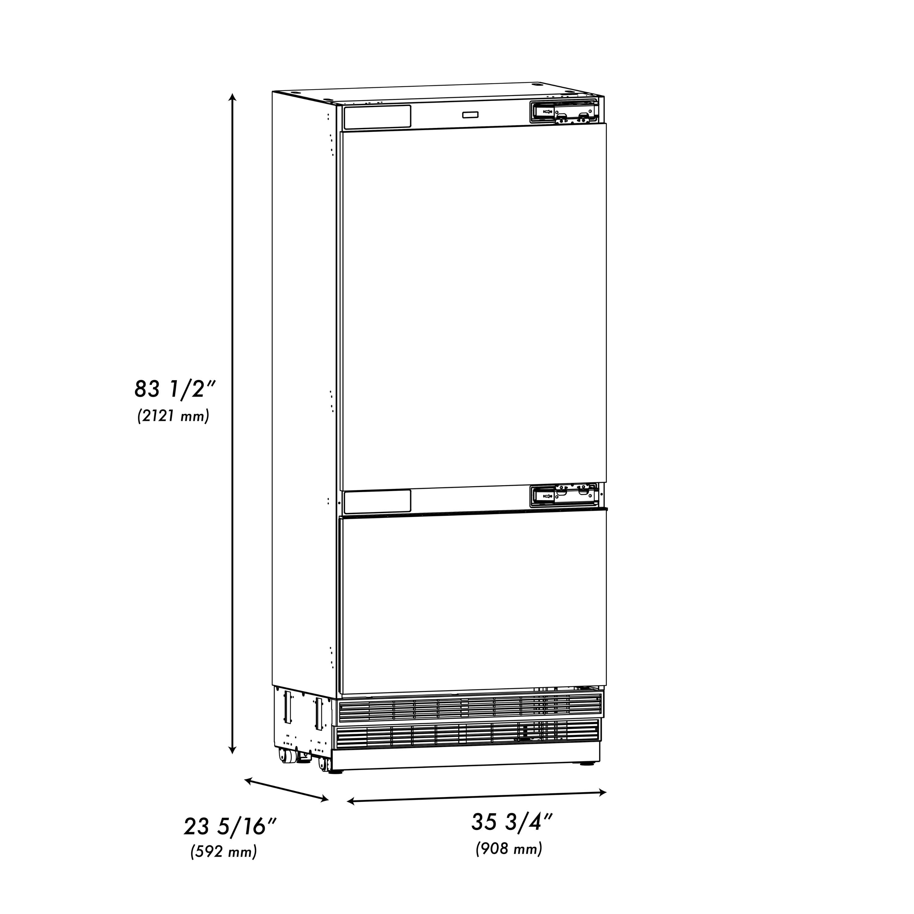 ZLINE 36 in. Built-In Bottom Freezer Refrigerator, Panel Ready, 19.8 Cu. Ft., Water Dispenser, Ice Maker, Matte Black Accents (GRBITZ-36-MB)