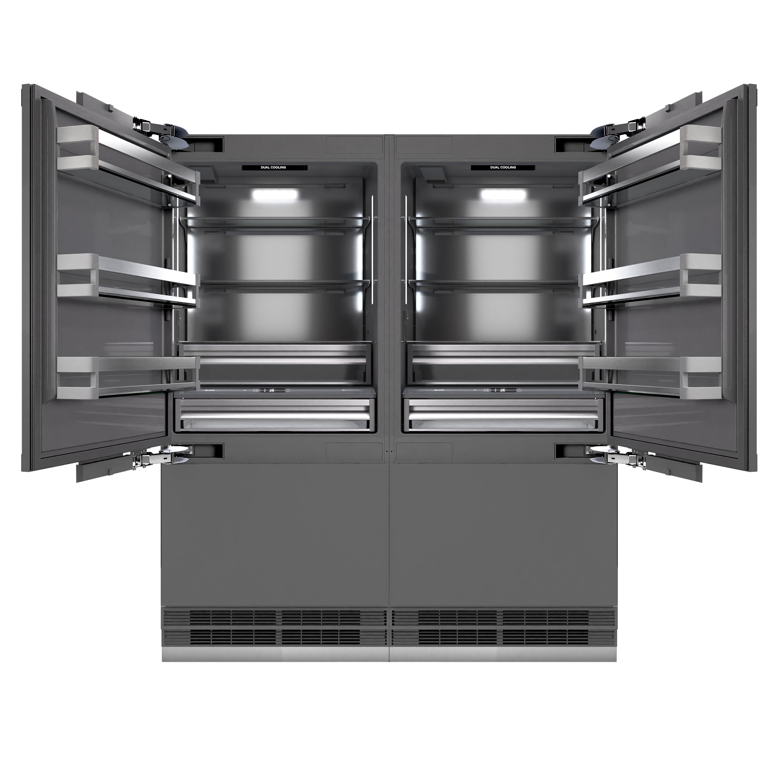 ZLINE 72 in. Panel Ready French Door Built-In Bottom Freezer Refrigerator, 39.6 cu. ft., Water Dispensers, Ice Makers, Graphite Gray Interior, Polished Gold Accents (GRBITZ-72-G)