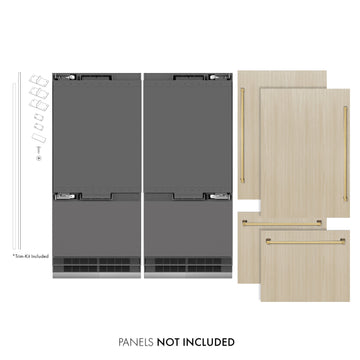 ZLINE 72 in. Panel Ready French Door Built-In Bottom Freezer Refrigerator, 39.6 cu. ft., Water Dispensers, Ice Makers, Graphite Gray Interior, Polished Gold Accents (GRBITZ-72-G)