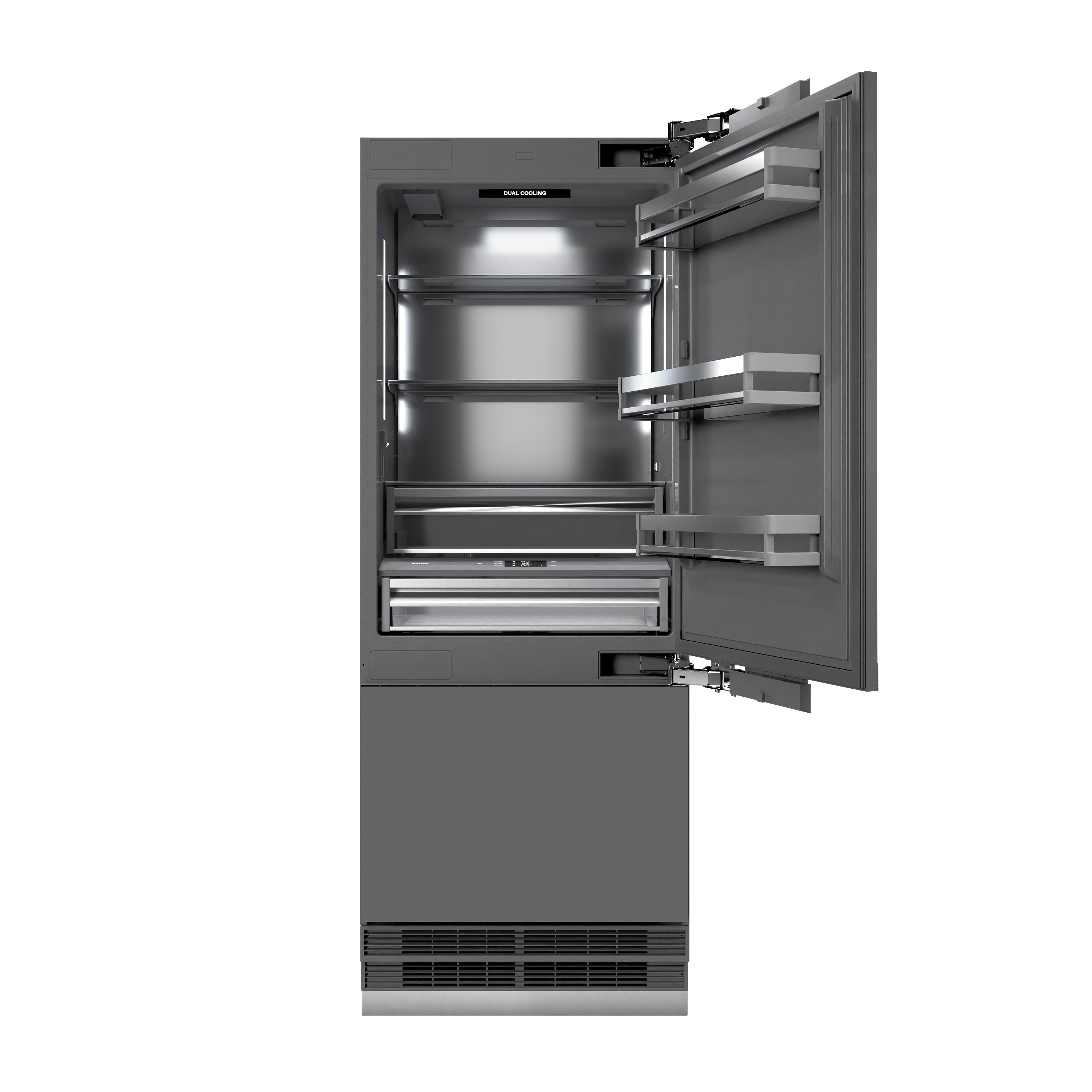 ZLINE 30 in Panel Ready Built-In Bottom Freezer Refrigerator 16.1 cu. ft. Water Dispenser Ice Maker Graphite Gray Interior (GRBIV-30)