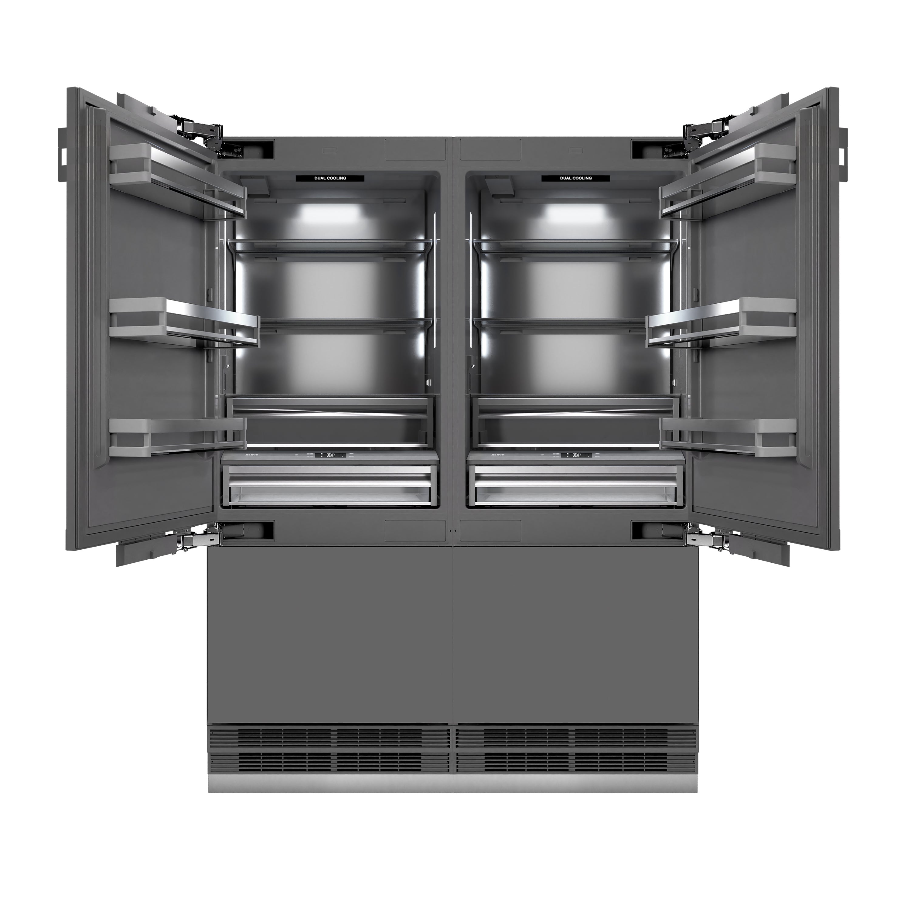 ZLINE 60 in. French Door Built-In Bottom Freezer Refrigerator, Panel Ready, 32.2 Cu. Ft., Water Dispensers, Ice Makers, Graphite Gray Interior (GRBIV-60)