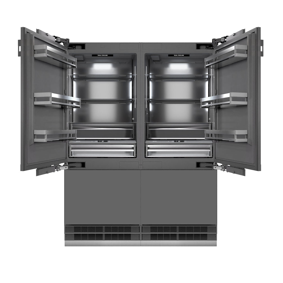 ZLINE 60 in. French Door Built-In Bottom Freezer Refrigerator 32.2 Cu. Ft. Panel Ready Water Dispenser Ice Maker Graphite Gray Interior Champagne Bronze Accents (GRBIVZ-60-CB)