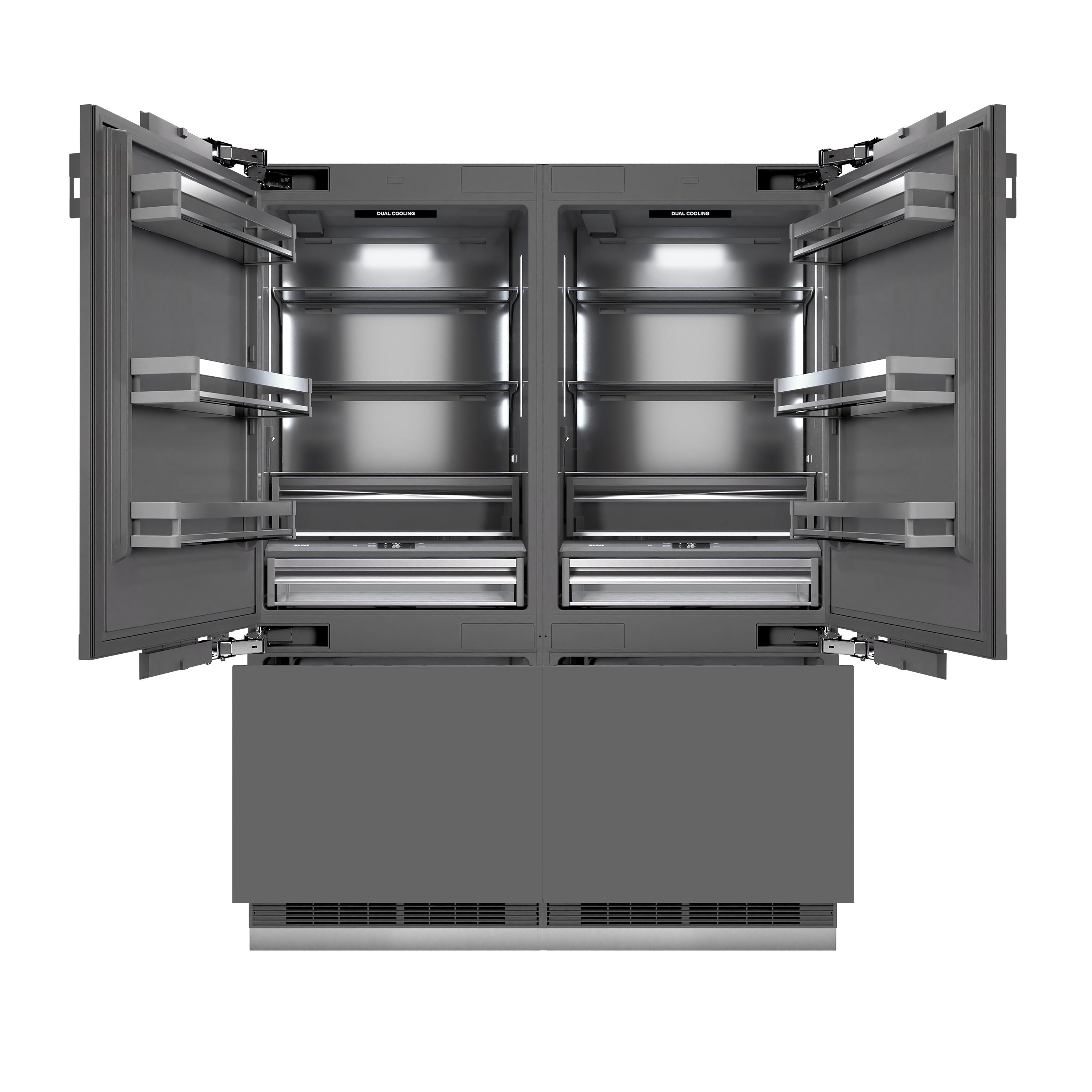 ZLINE 60 in. Panel Ready French Door Built-In Bottom Freezer Refrigerator 32.2 cu. ft. with Water Dispenser, Ice Maker, Graphite Gray Interior, Polished Gold Accents (GRBIVZ-60-G)