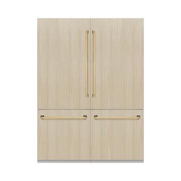 ZLINE 60 in. Panel Ready French Door Built-In Bottom Freezer Refrigerator 32.2 cu. ft. with Water Dispenser, Ice Maker, Graphite Gray Interior, Polished Gold Accents (GRBIVZ-60-G)