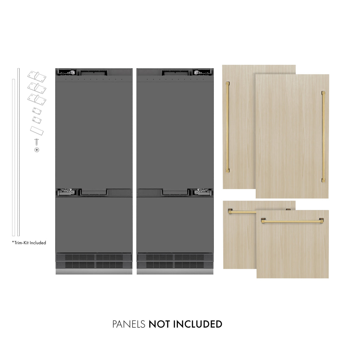 ZLINE 60 in. Panel Ready French Door Built-In Bottom Freezer Refrigerator 32.2 cu. ft. with Water Dispenser, Ice Maker, Graphite Gray Interior, Polished Gold Accents (GRBIVZ-60-G)