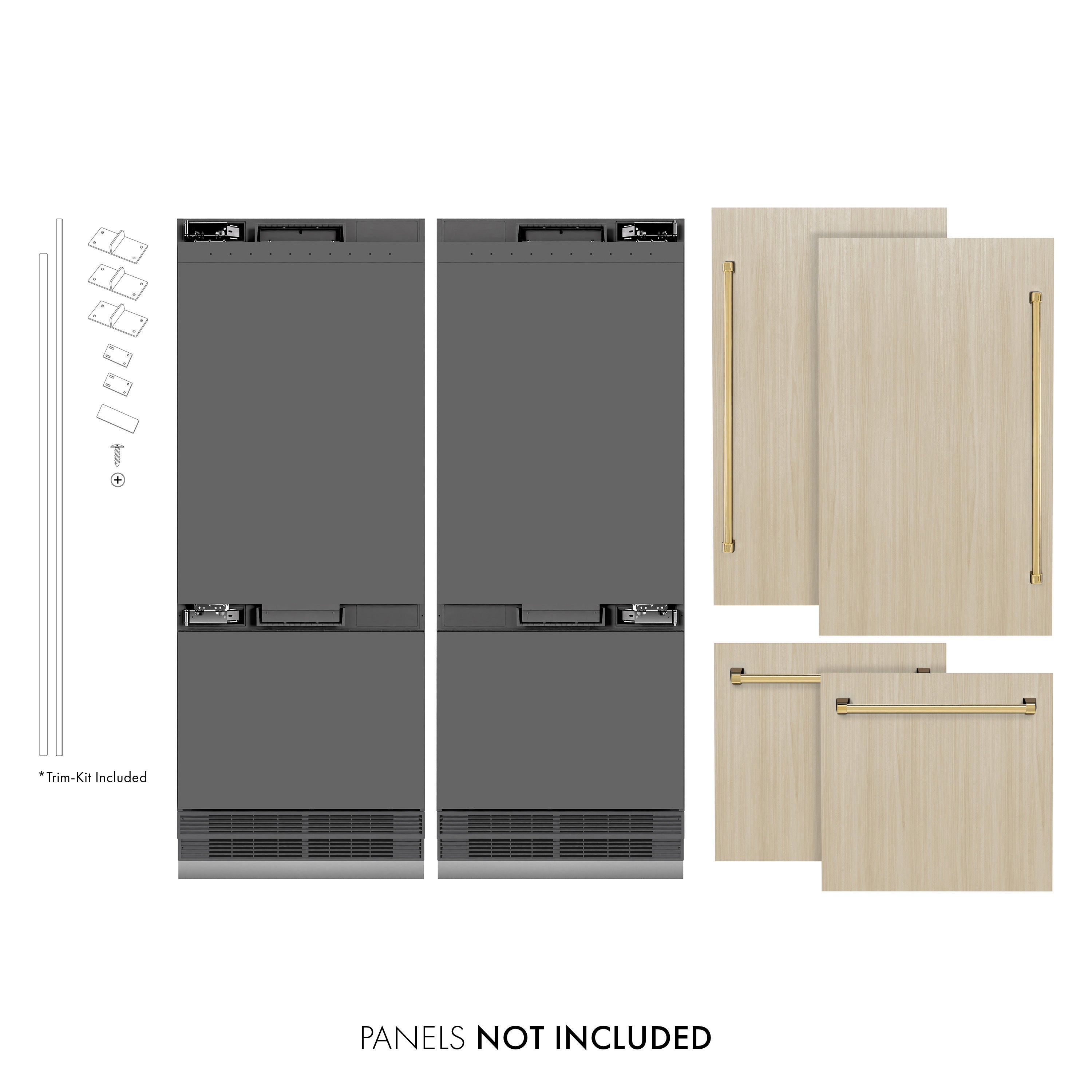 ZLINE 60 in. Panel Ready French Door Built-In Bottom Freezer Refrigerator 32.2 cu. ft. with Water Dispenser, Ice Maker, Graphite Gray Interior, Polished Gold Accents (GRBIVZ-60-G)