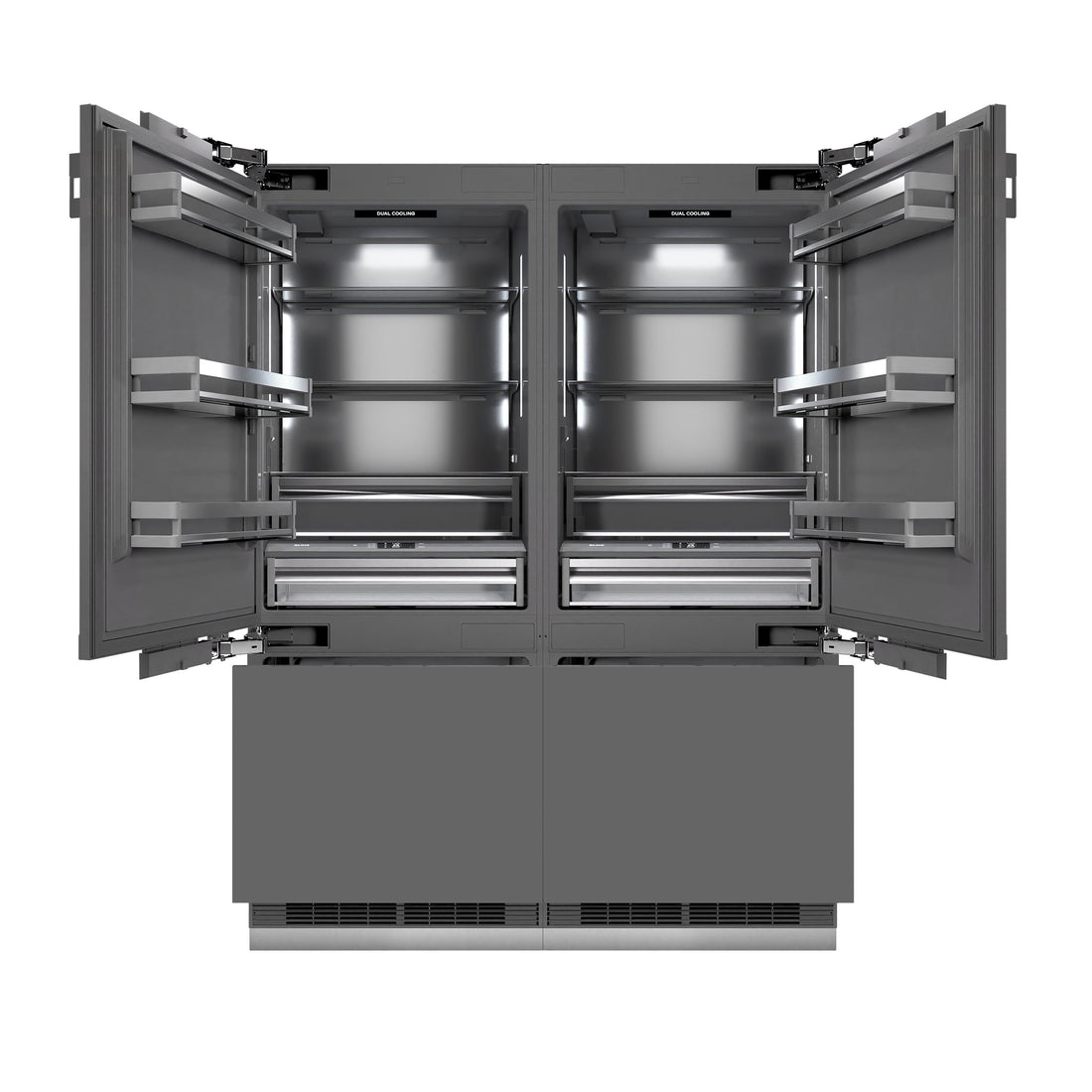 ZLINE 60 in. French Door Built-In Bottom Freezer Refrigerator, Panel Ready, 32.2 Cu. Ft., Water Dispenser, Ice Maker, Graphite Gray Interior, Matte Black Accents (GRBIVZ-60-MB)