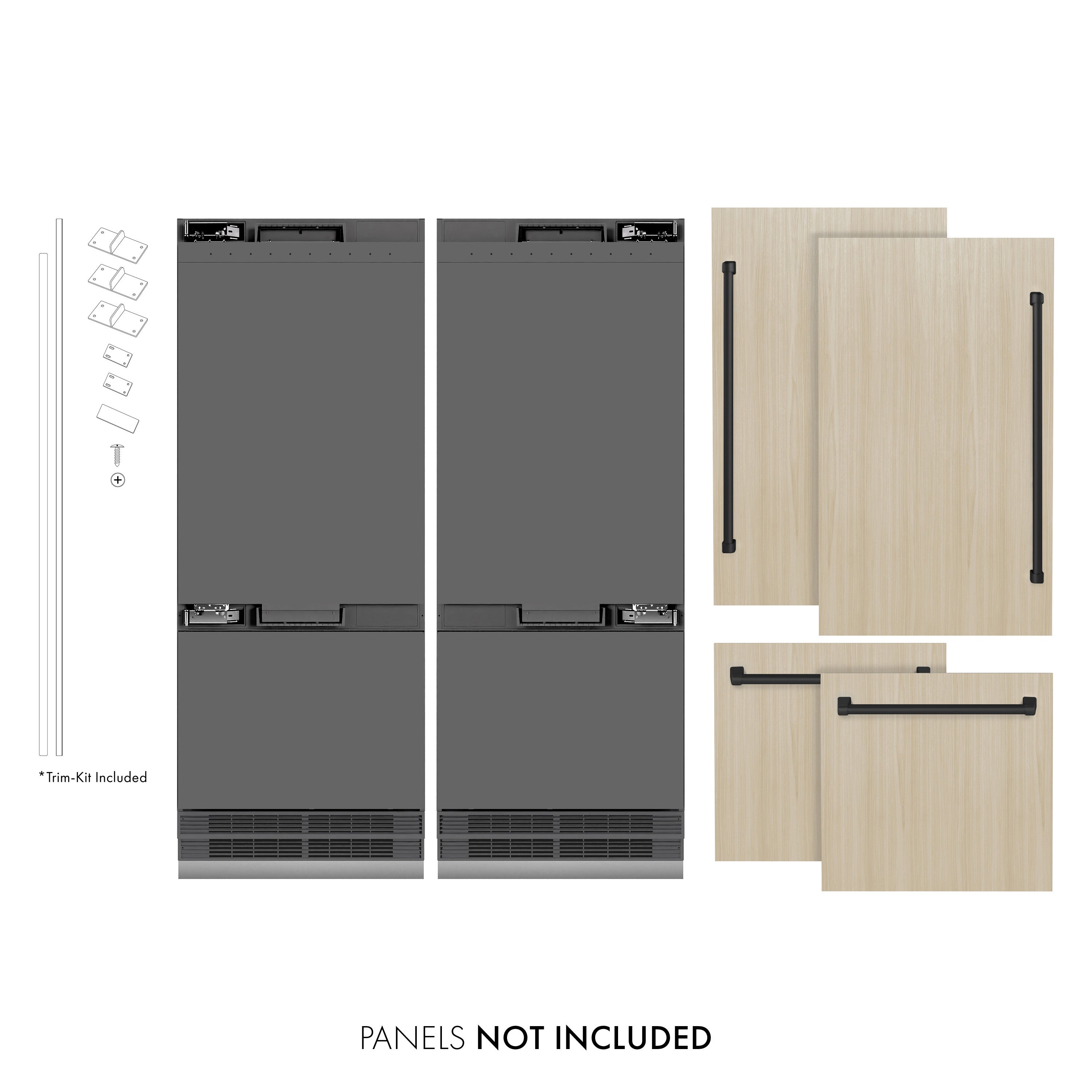 ZLINE 60 in. French Door Built-In Bottom Freezer Refrigerator, Panel Ready, 32.2 Cu. Ft., Water Dispenser, Ice Maker, Graphite Gray Interior, Matte Black Accents (GRBIVZ-60-MB)