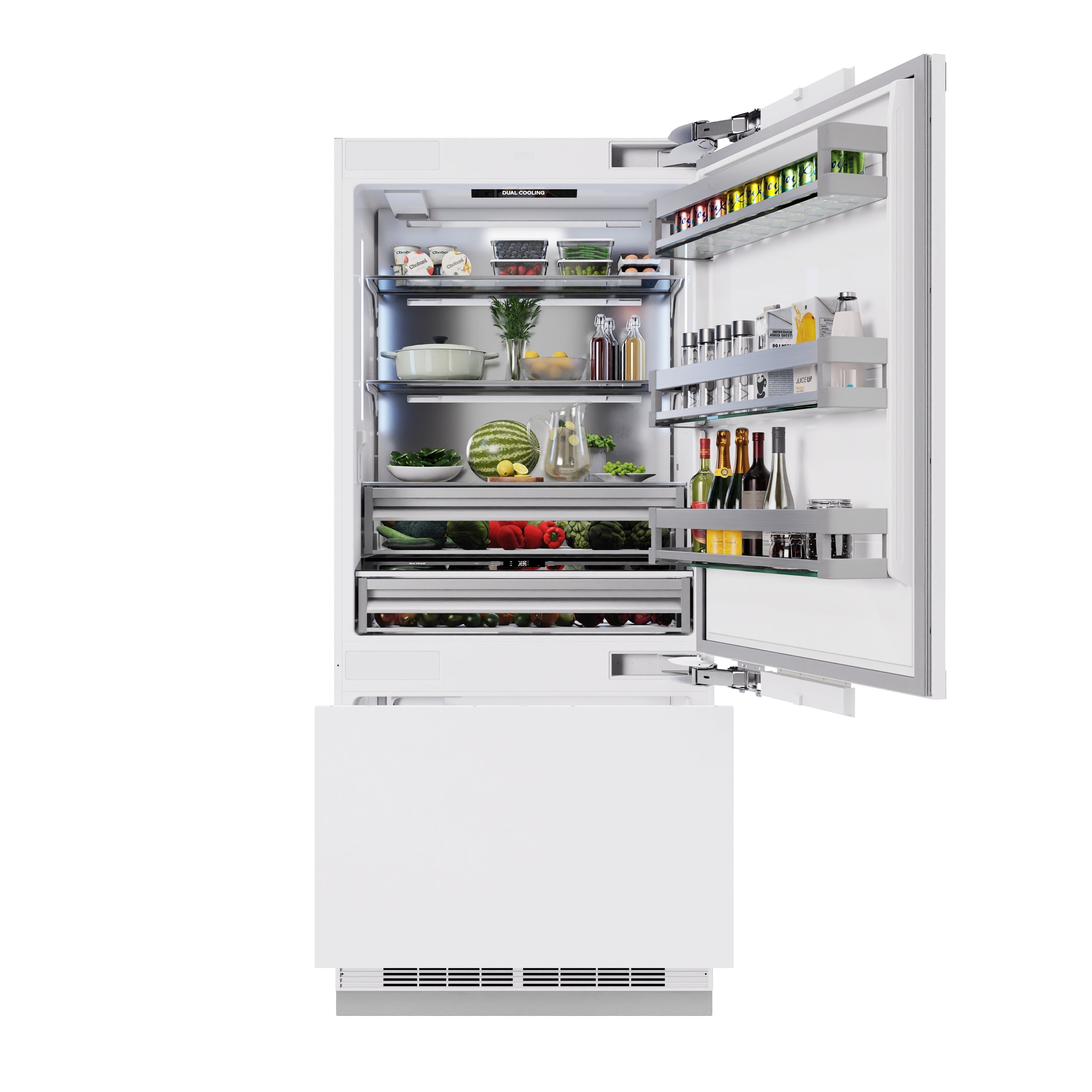 ZLINE 36 in. Panel Ready Built-In Bottom Freezer Refrigerator, 19.8 cu. ft., Water Dispenser, Ice Maker, Matte Black Accents (RBITZ-36-MB)