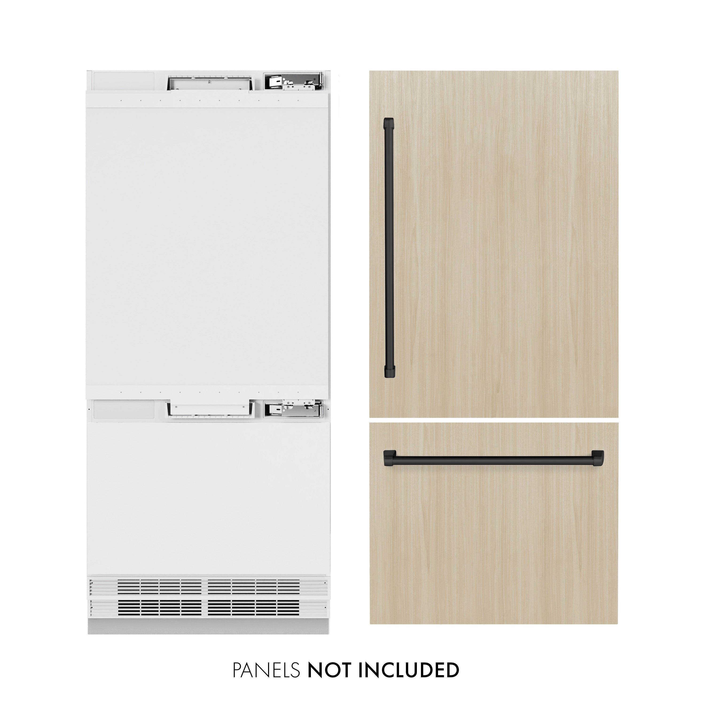 ZLINE 36 in. Panel Ready Built-In Bottom Freezer Refrigerator, 19.8 cu. ft., Water Dispenser, Ice Maker, Matte Black Accents (RBITZ-36-MB)