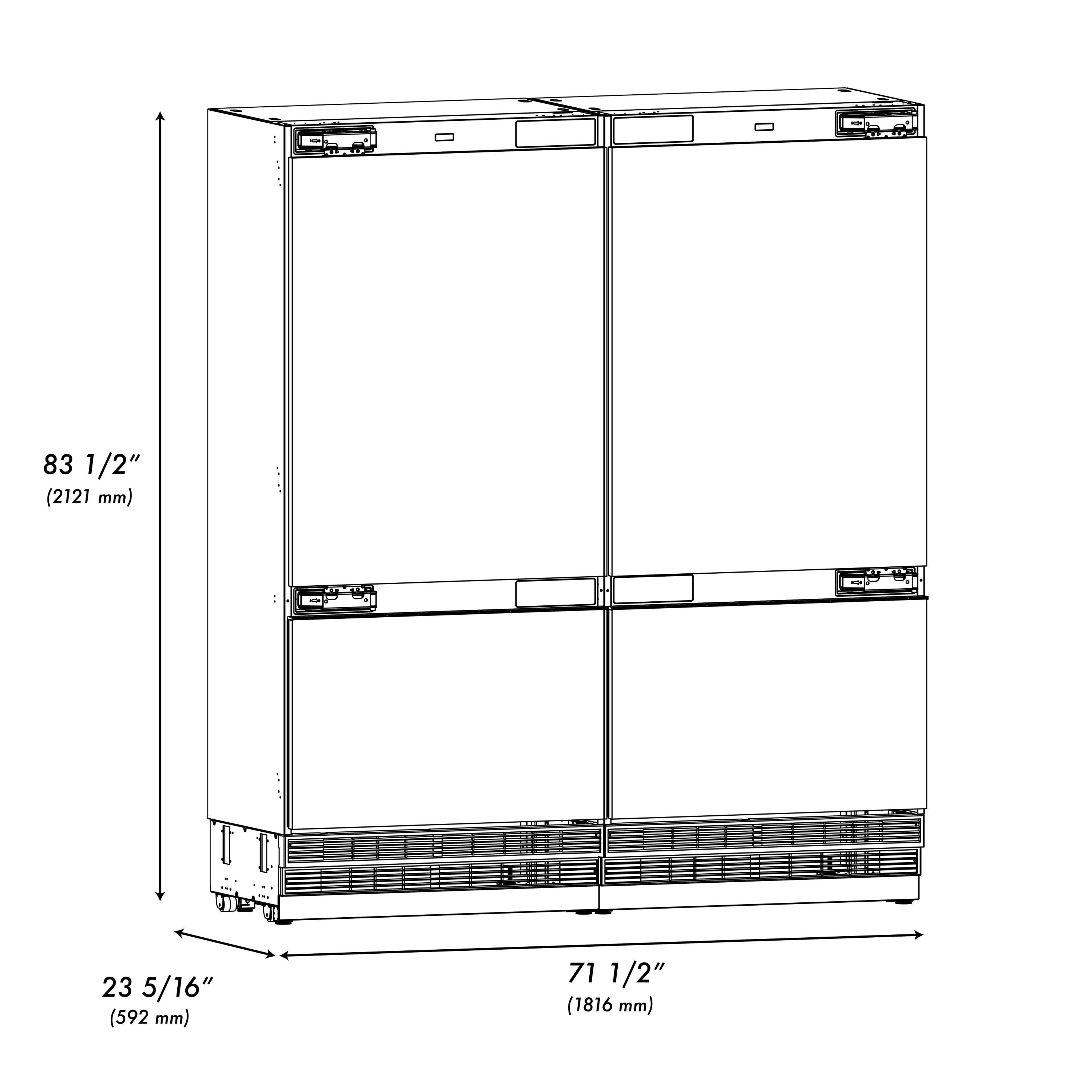 ZLINE 72 in Built-In Panel Ready French Door Refrigerator Bottom Freezer 39.6 cu. ft. Water Dispensers Ice Makers Polished Gold Accents (RBITZ-72-G)