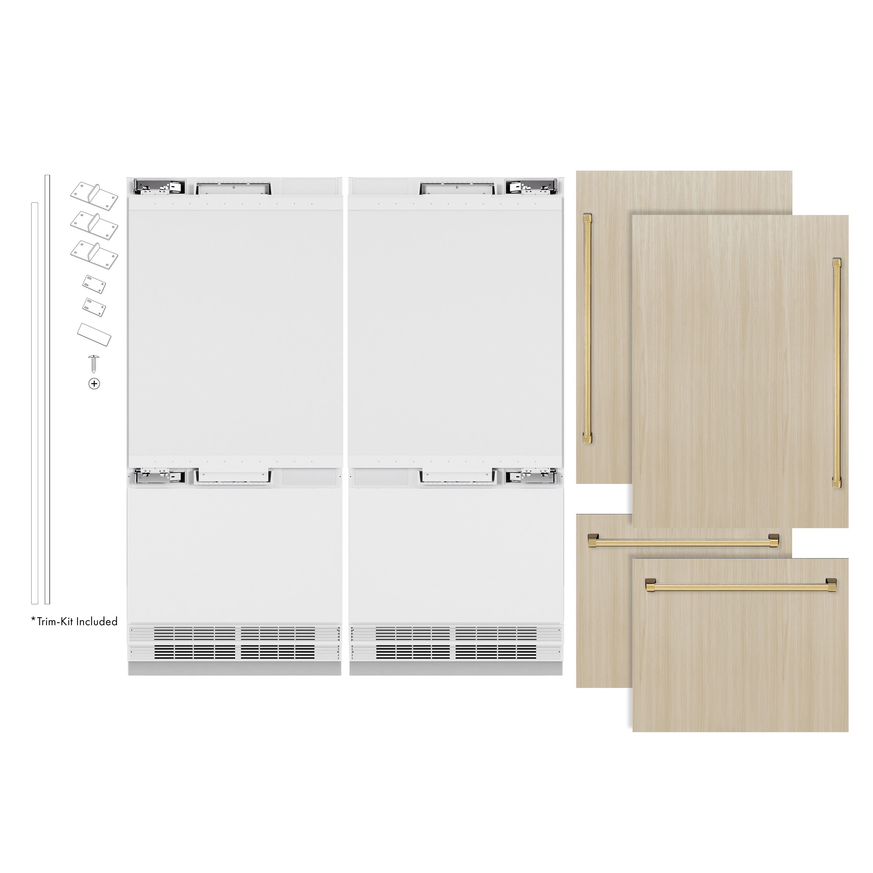 ZLINE 72 in Built-In Panel Ready French Door Refrigerator Bottom Freezer 39.6 cu. ft. Water Dispensers Ice Makers Polished Gold Accents (RBITZ-72-G)