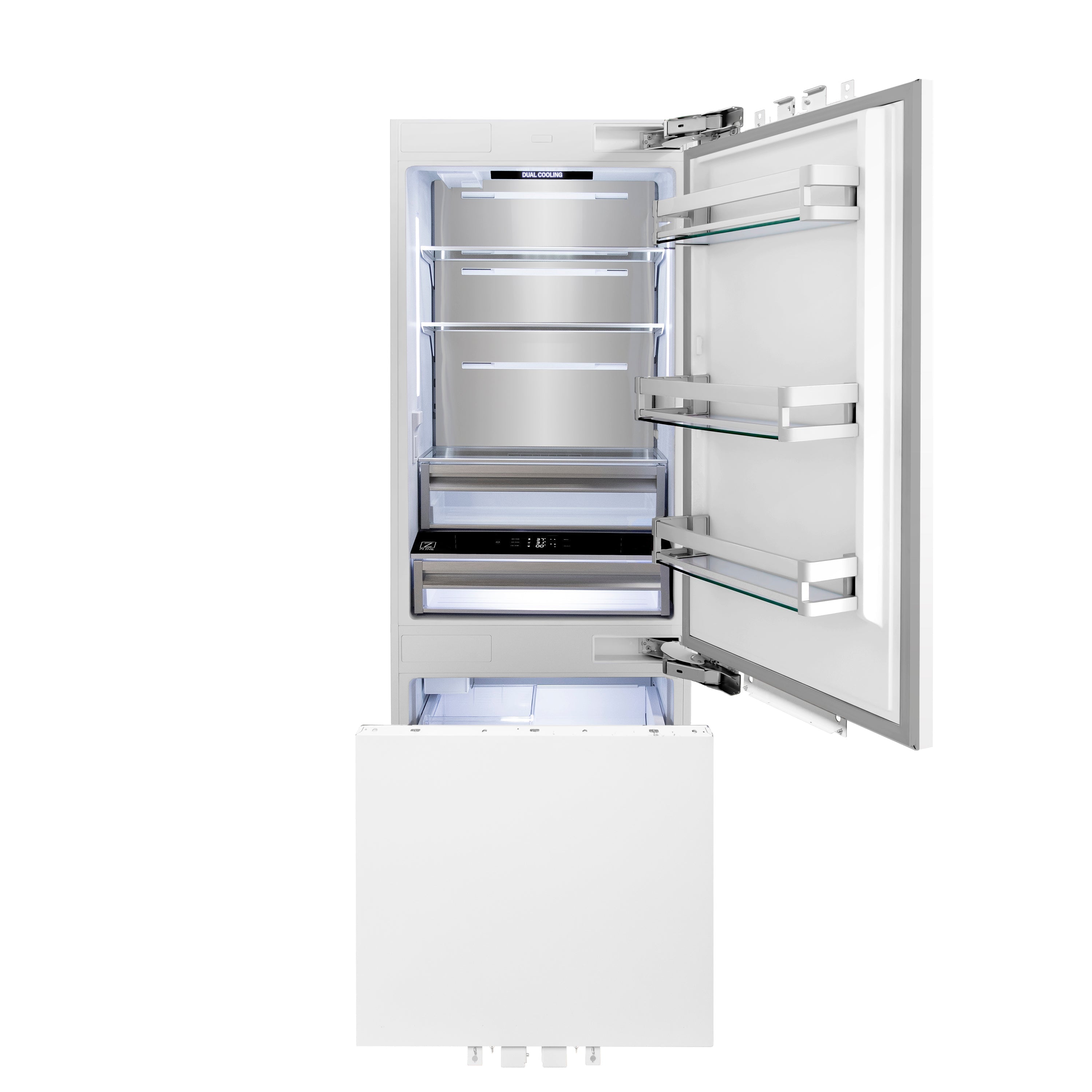 ZLINE 30 in. Built-In Bottom Freezer Refrigerator 16.1 cu. ft. Panel Ready 2-Door Internal Water & Ice Dispenser Gold Handles (RBIVZ-30-G)