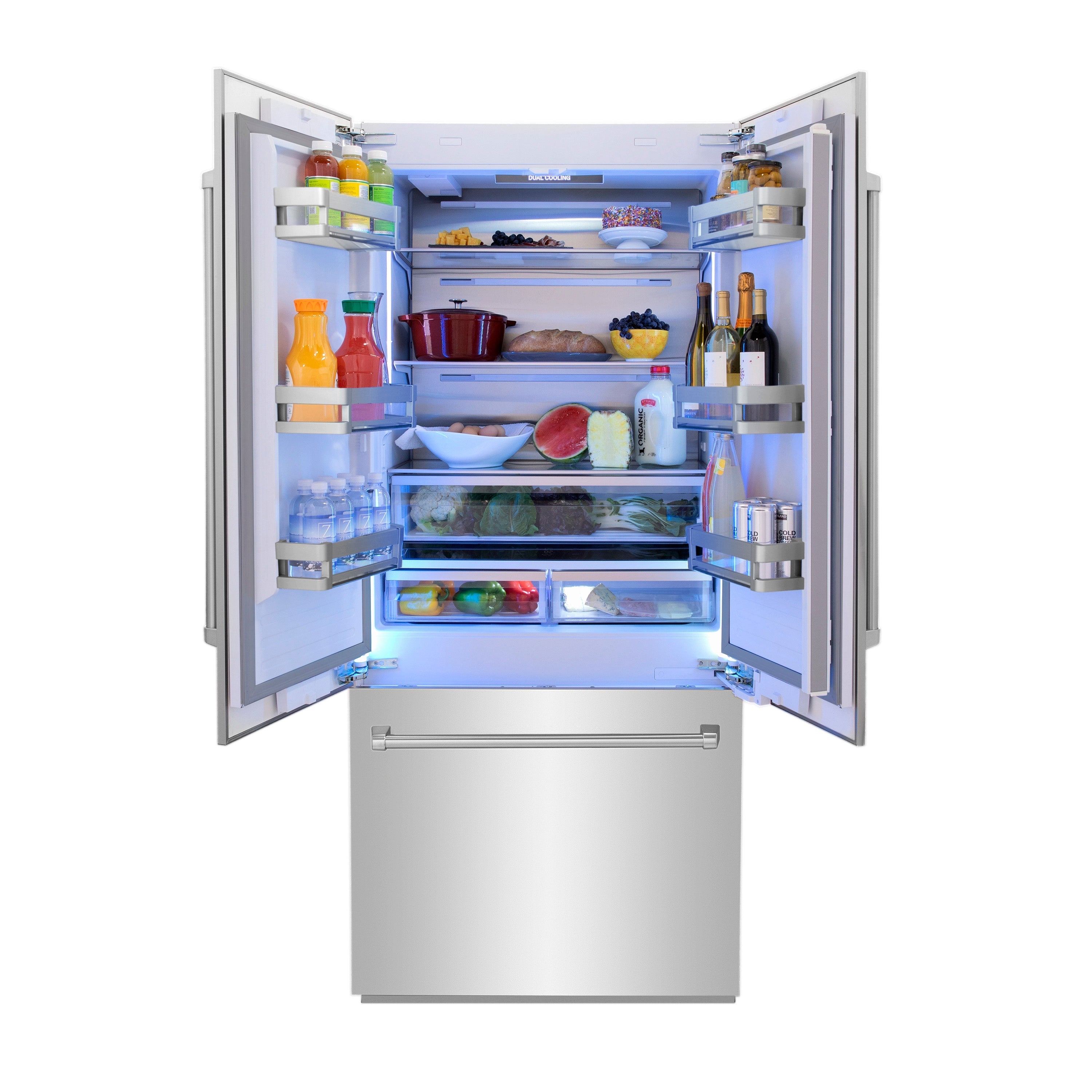 ZLINE Kitchen and Bath 36-Inch Built-In Panel Ready French Door Refrigerator 19.6 Cu. Ft. Internal Water & Ice Dispenser 3-Door (RBIV-36)
