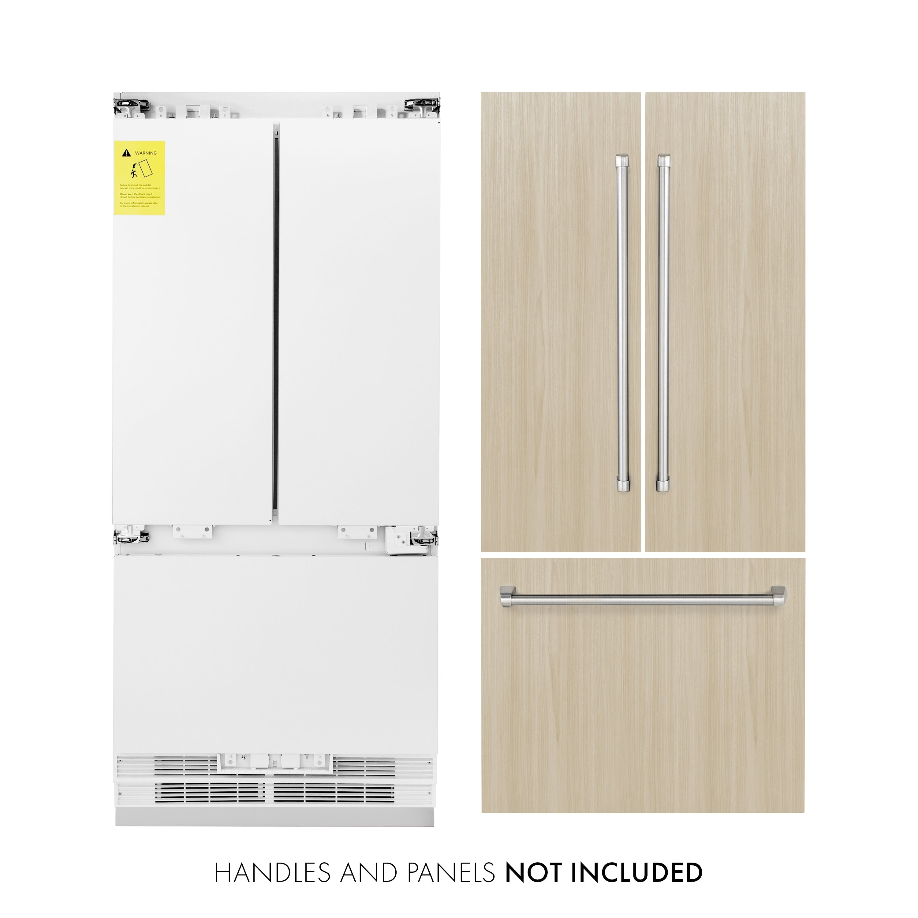 ZLINE Kitchen and Bath 36-Inch Built-In Panel Ready French Door Refrigerator 19.6 Cu. Ft. Internal Water & Ice Dispenser 3-Door (RBIV-36)