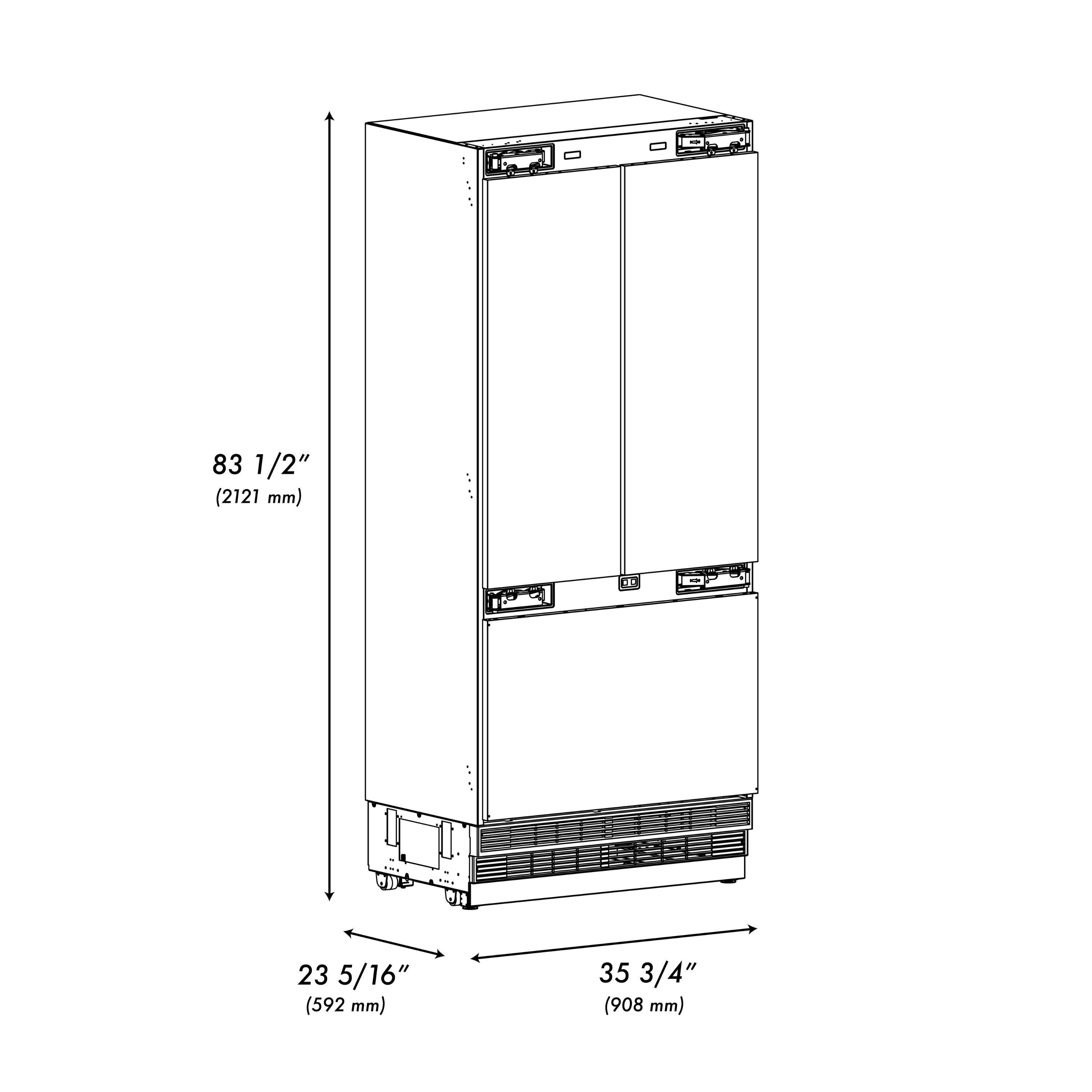 ZLINE 36 in. Panel Ready French Door Built-In Bottom Freezer Refrigerator, 19.6 cu. ft., Water Dispenser, Ice Maker, Stainless Steel Interior (SRBIV-36)