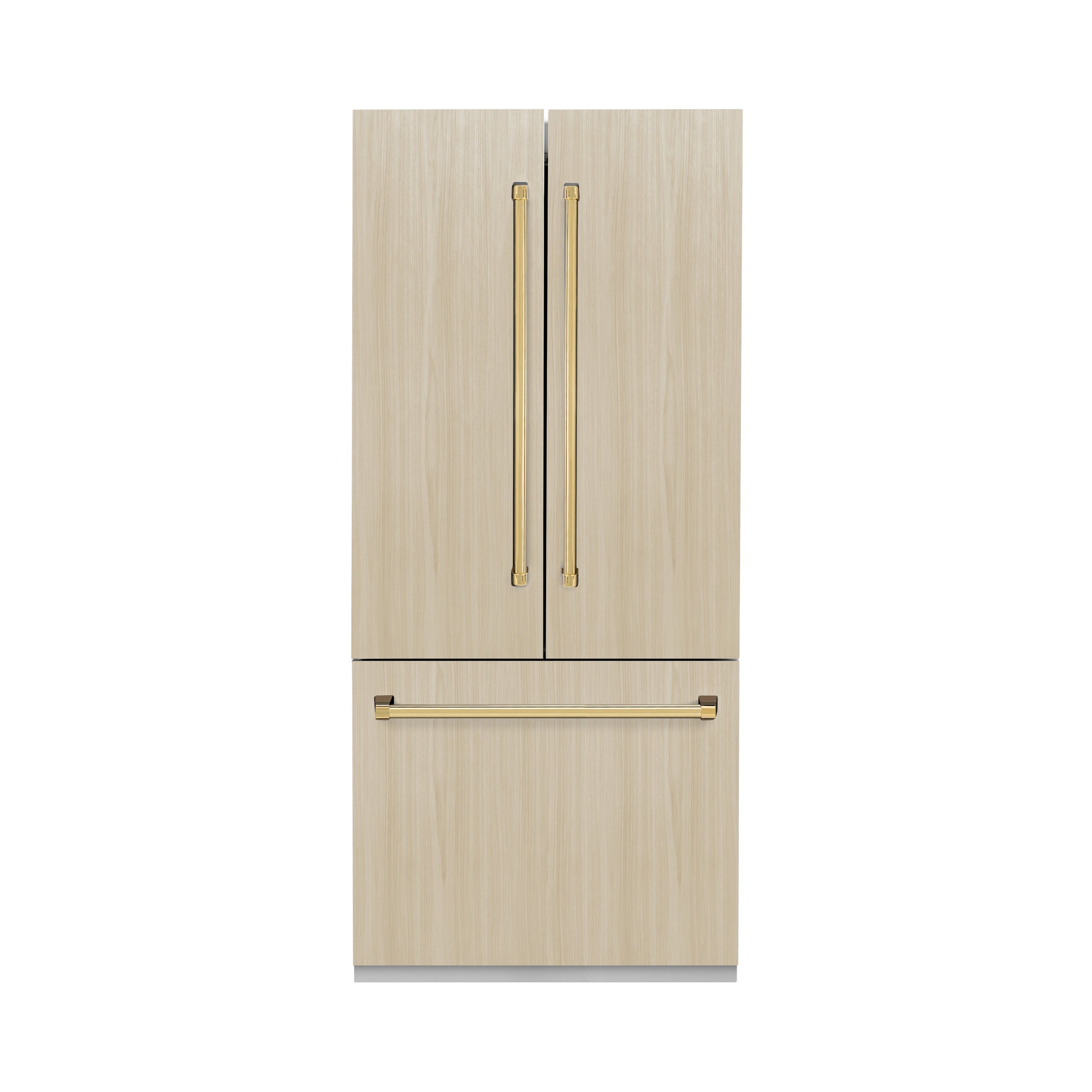 ZLINE 36 in. Panel Ready Built-In French Door Bottom Freezer Refrigerator 19.6 Cu. Ft. with Water Dispenser, Ice Maker, Stainless Steel Interior and Polished Gold Accents (SRBIVZ-36-G)
