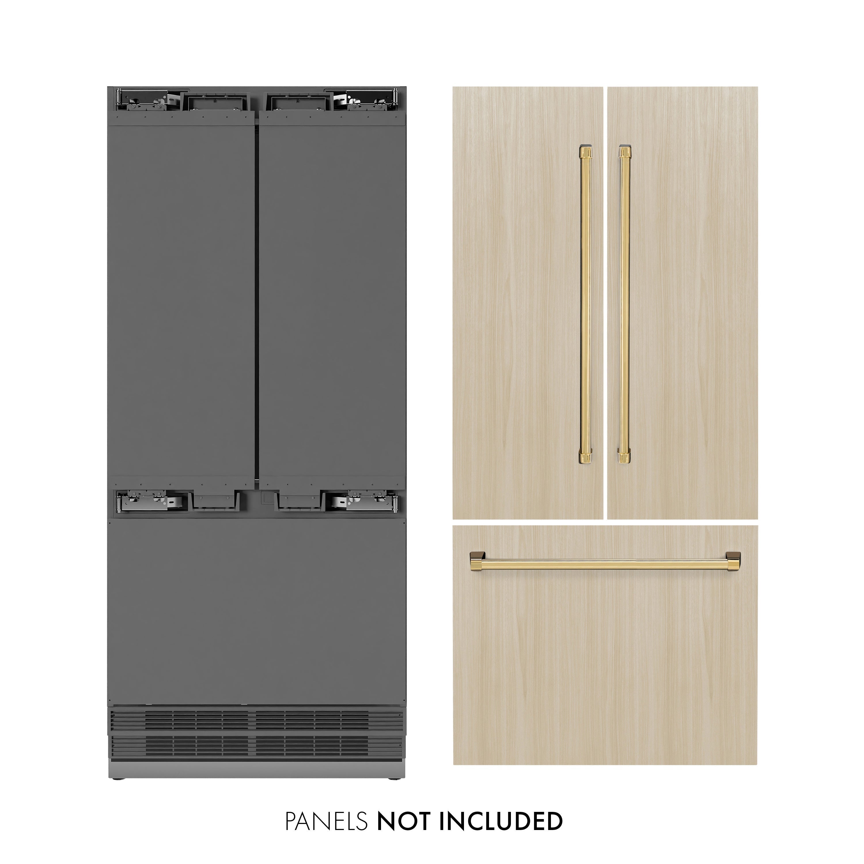 ZLINE 36 in. Panel Ready Built-In French Door Bottom Freezer Refrigerator 19.6 Cu. Ft. with Water Dispenser, Ice Maker, Stainless Steel Interior and Polished Gold Accents (SRBIVZ-36-G)