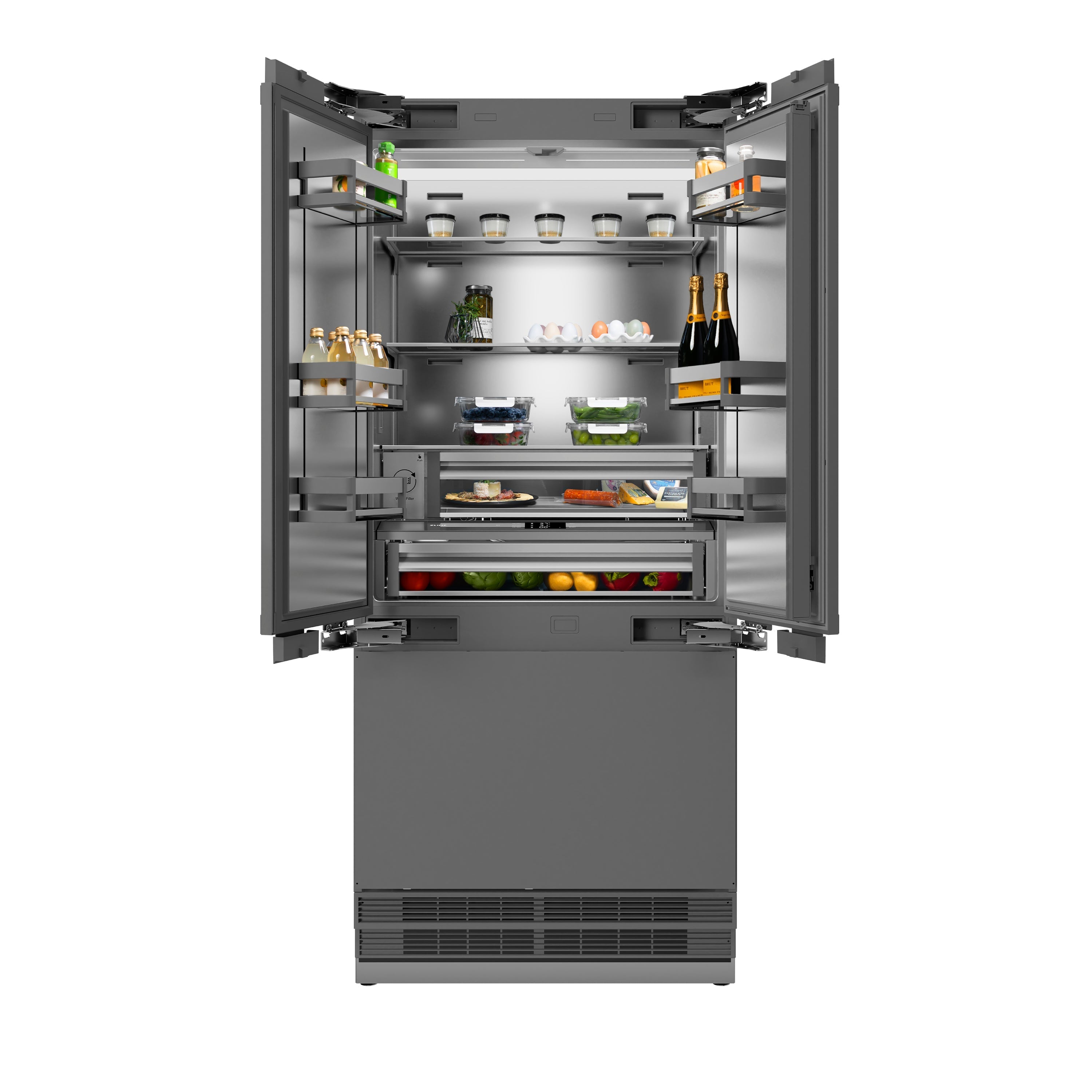 ZLINE 36 in. Panel Ready Built-In French Door Refrigerator 19.6 Cu. Ft. Water Dispenser Ice Maker Stainless Steel Interior Matte Black Accents (SRBIVZ-36-MB)