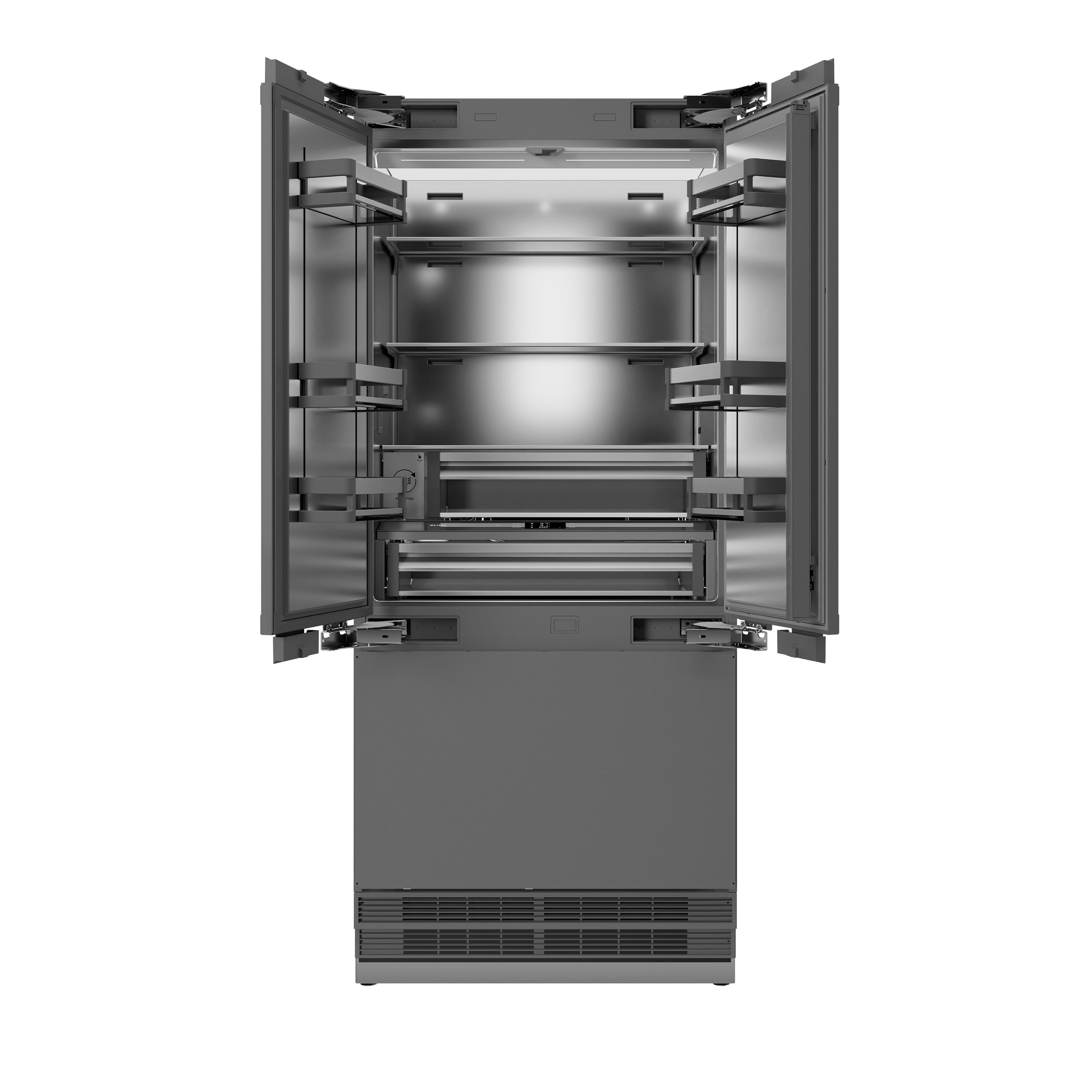 ZLINE 36 in. Panel Ready Built-In French Door Refrigerator 19.6 Cu. Ft. Water Dispenser Ice Maker Stainless Steel Interior Matte Black Accents (SRBIVZ-36-MB)