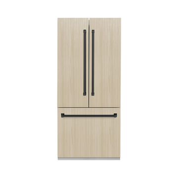 ZLINE 36 in. Panel Ready Built-In French Door Refrigerator 19.6 Cu. Ft. Water Dispenser Ice Maker Stainless Steel Interior Matte Black Accents (SRBIVZ-36-MB)