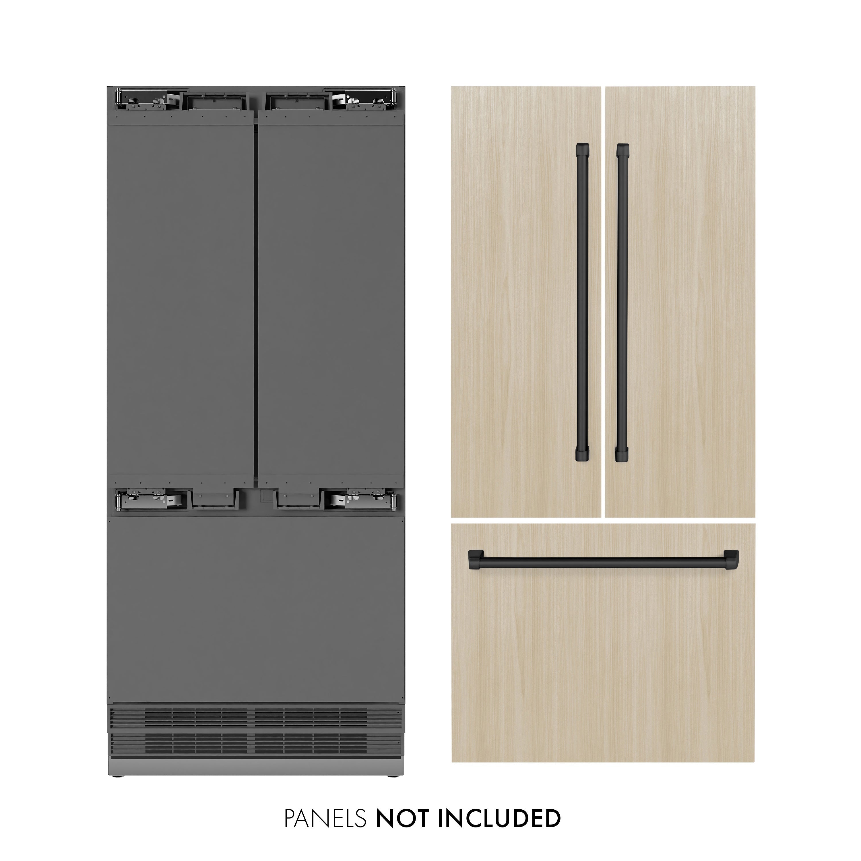 ZLINE 36 in. Panel Ready Built-In French Door Refrigerator 19.6 Cu. Ft. Water Dispenser Ice Maker Stainless Steel Interior Matte Black Accents (SRBIVZ-36-MB)