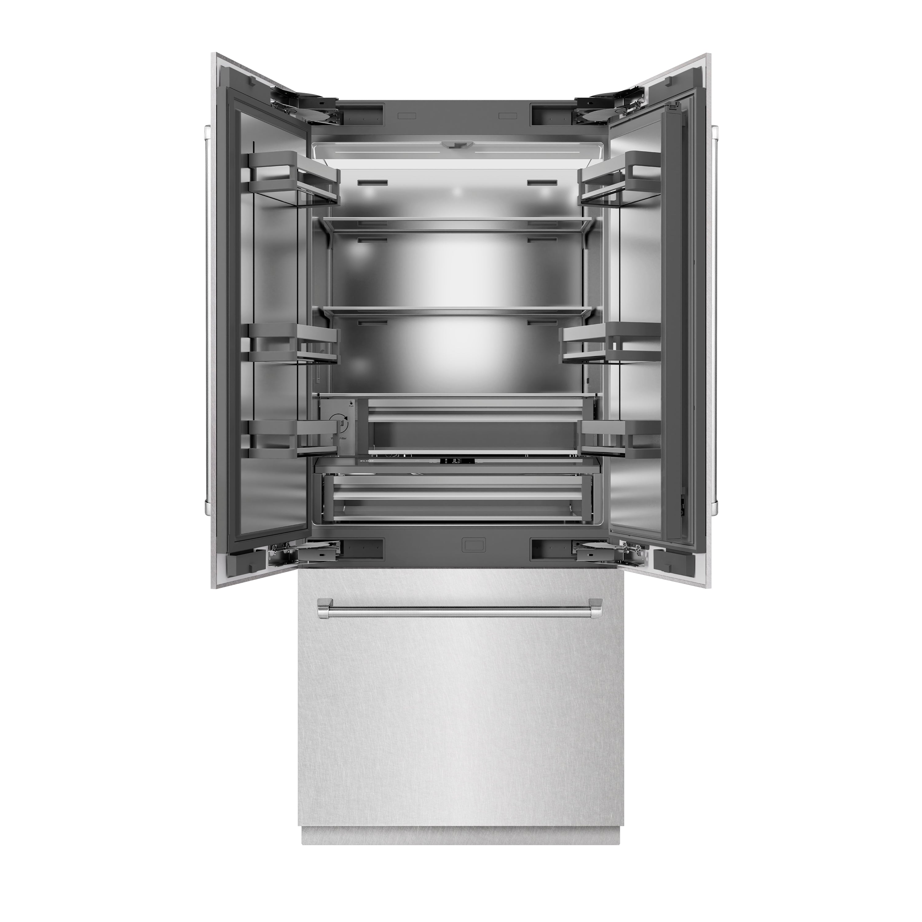 ZLINE 36 in. French Door Built-In Bottom Freezer Refrigerator 19.6 Cu. Ft. Water Dispenser Ice Maker Satin Stainless Steel (SRBIV-SN-36)