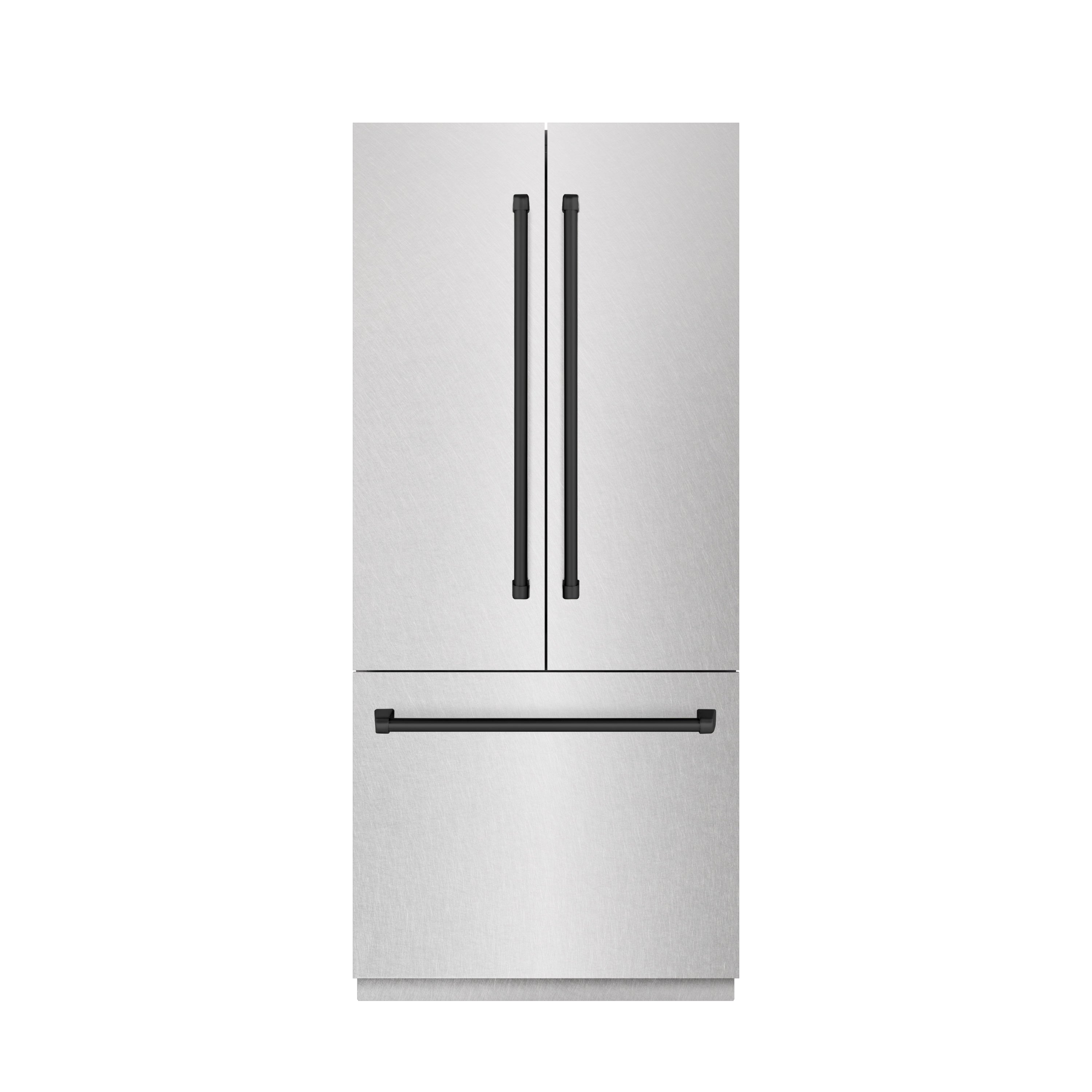 ZLINE 36 in. French Door Built-In Bottom Freezer Refrigerator 19.6 Cu. Ft. Water Dispenser Ice Maker Satin Stainless Steel Stainless Steel Interior Matte Black Accents (SRBIVZ-SN-36-MB)