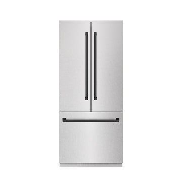 ZLINE 36 in. French Door Built-In Bottom Freezer Refrigerator 19.6 Cu. Ft. Water Dispenser Ice Maker Satin Stainless Steel Stainless Steel Interior Matte Black Accents (SRBIVZ-SN-36-MB)