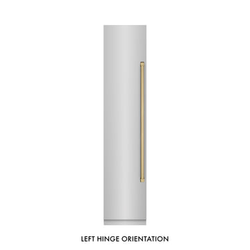ZLINE Autograph 18" 8.6 cu. ft. Left Hinge Column Freezer in Stainless Steel with Graphite Gray Interior and Champagne Bronze Accents, RCFVLZ-30418-CB