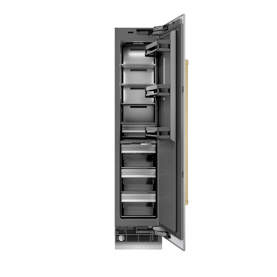 ZLINE Autograph 18" 8.6 cu. ft. Right Hinge Column Freezer in Stainless Steel with Graphite Gray Interior and Champagne Bronze Accents, RCFVRZ-30418-CB