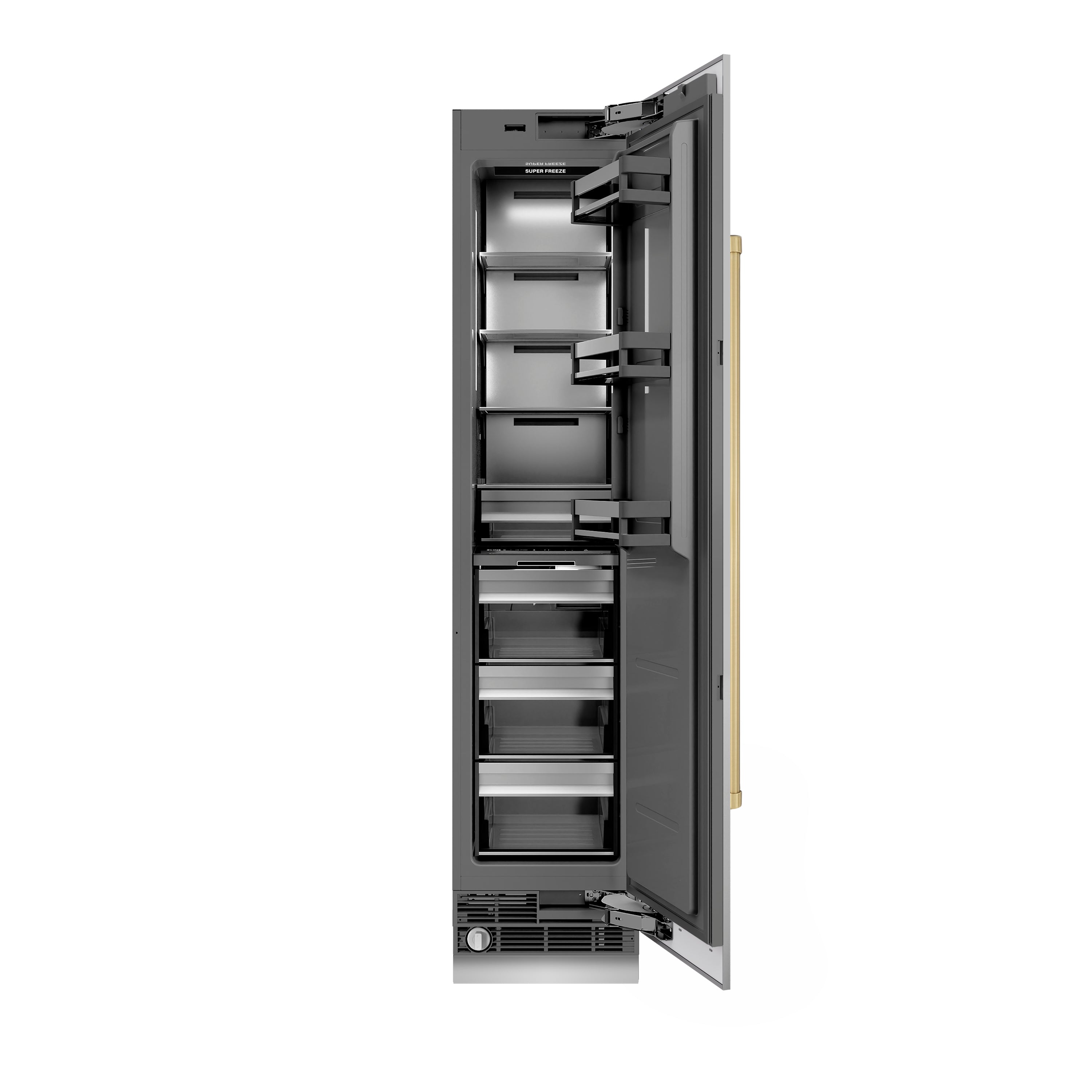 ZLINE Autograph 18" 8.6 cu. ft. Right Hinge Column Freezer in Stainless Steel with Graphite Gray Interior and Champagne Bronze Accents, RCFVRZ-30418-CB
