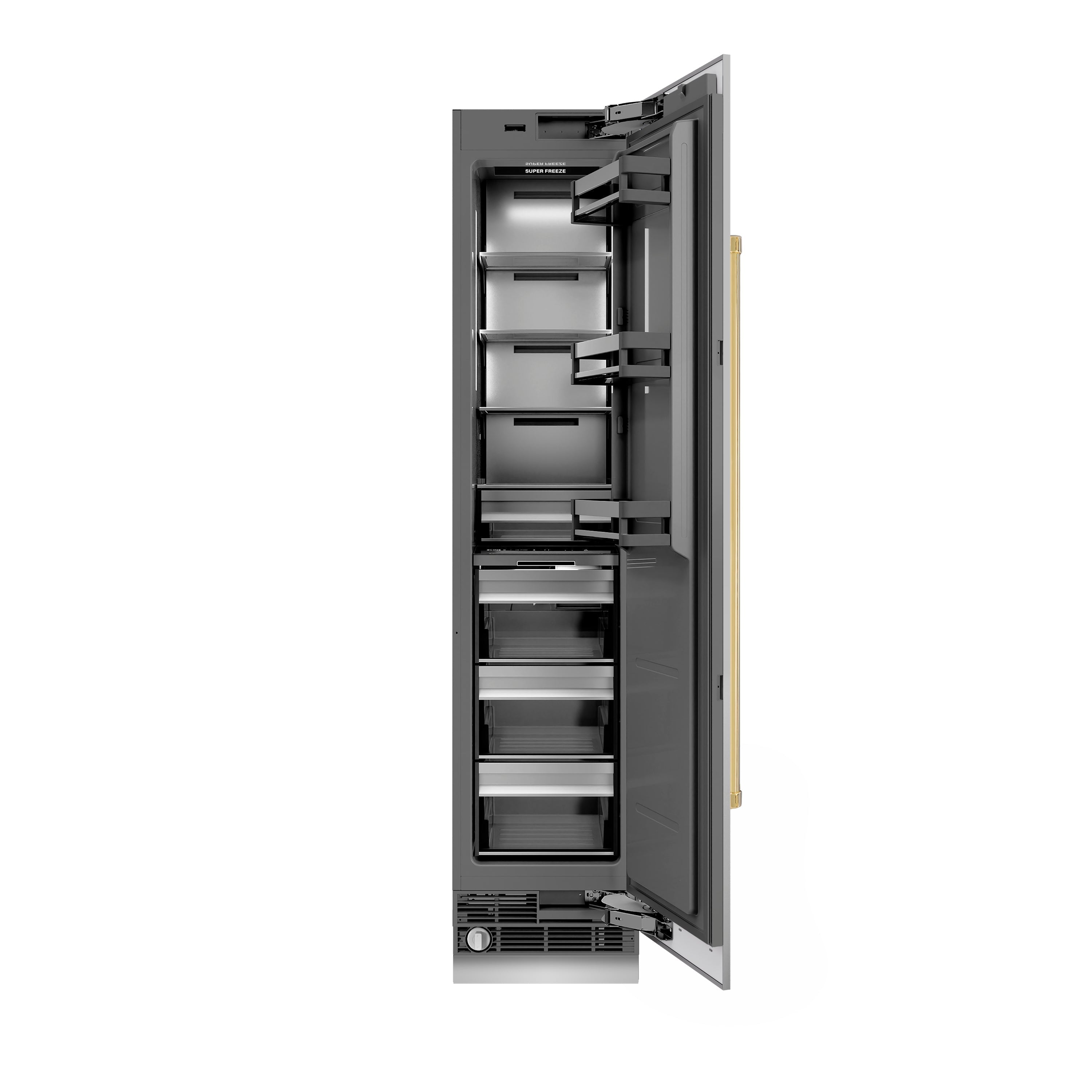 ZLINE Autograph 18" 8.6 cu. ft. Right Hinge Column Freezer in Stainless Steel with Graphite Gray Interior and Polished Gold Accents, RCFVRZ-30418-G