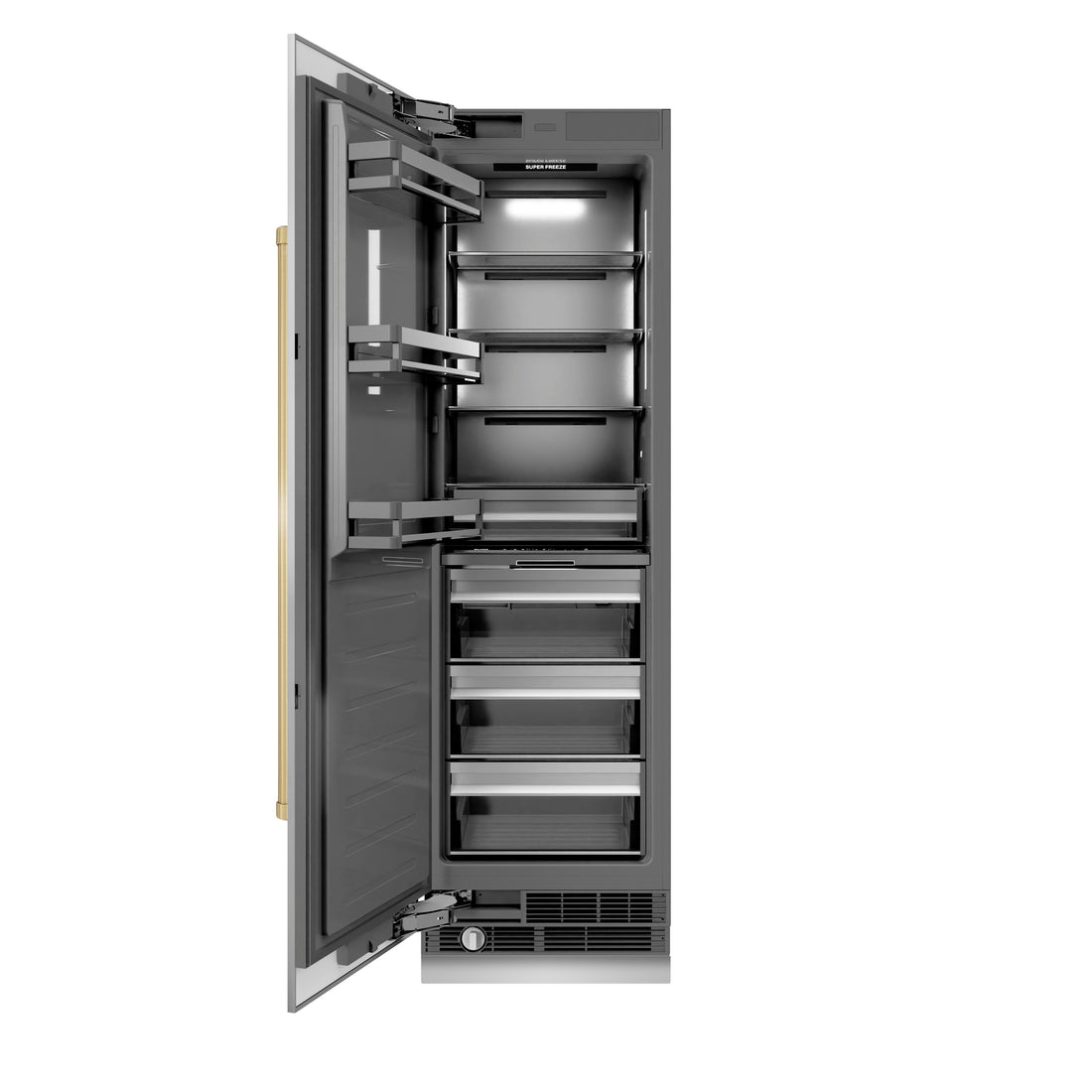 ZLINE Autograph 24" 12.4 cu. ft. Column Freezer in Stainless Steel with Graphite Gray Interior and Champagne Bronze Accents, RCFVZ-304-24-CB