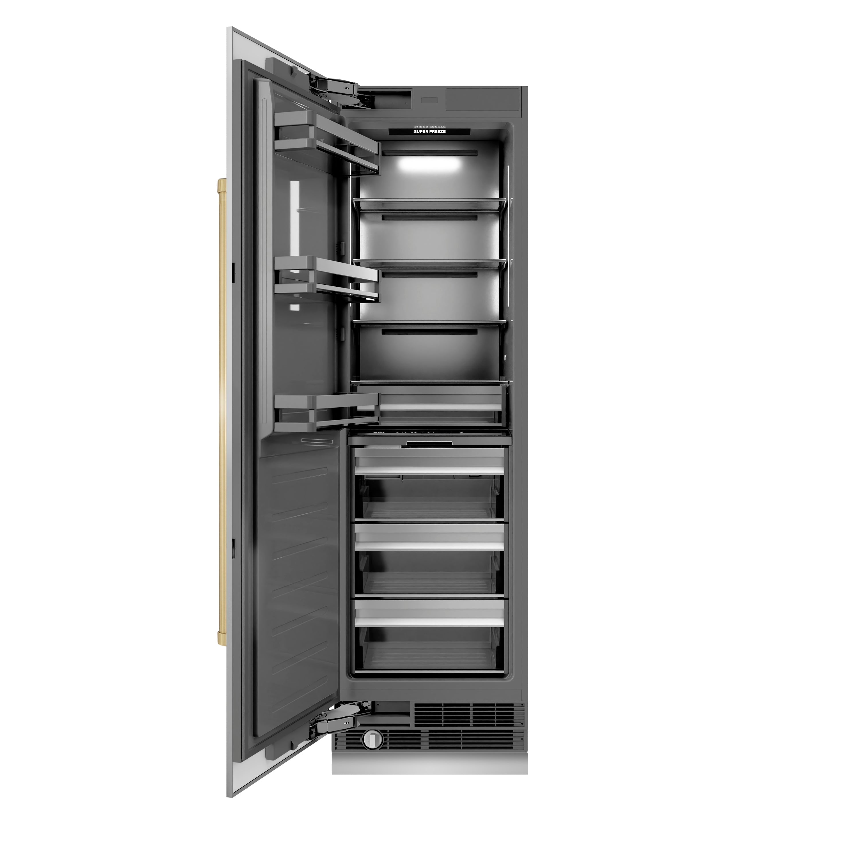 ZLINE Autograph 24" 12.4 cu. ft. Column Freezer in Stainless Steel with Graphite Gray Interior and Champagne Bronze Accents, RCFVZ-304-24-CB